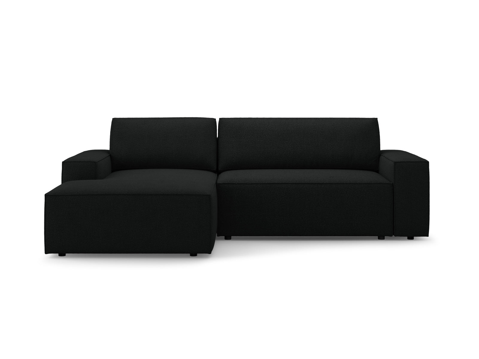 Jodie Boucle Ecksofa links mit Schlaffunktion und Stauraumbox 3 Sitzer in Black-Baloo präsentiert im Onlineshop von KAQTU Design AG. Bettsofa links ist von Micadoni