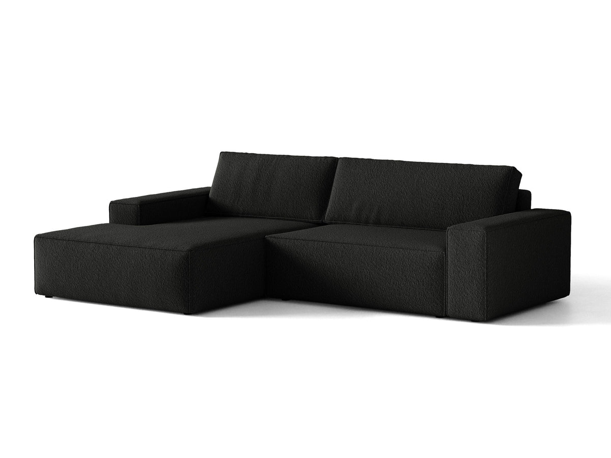 Jodie Boucle Ecksofa links mit Schlaffunktion und Stauraumbox 3 Sitzer in Black-Baloo präsentiert im Onlineshop von KAQTU Design AG. Bettsofa links ist von Micadoni