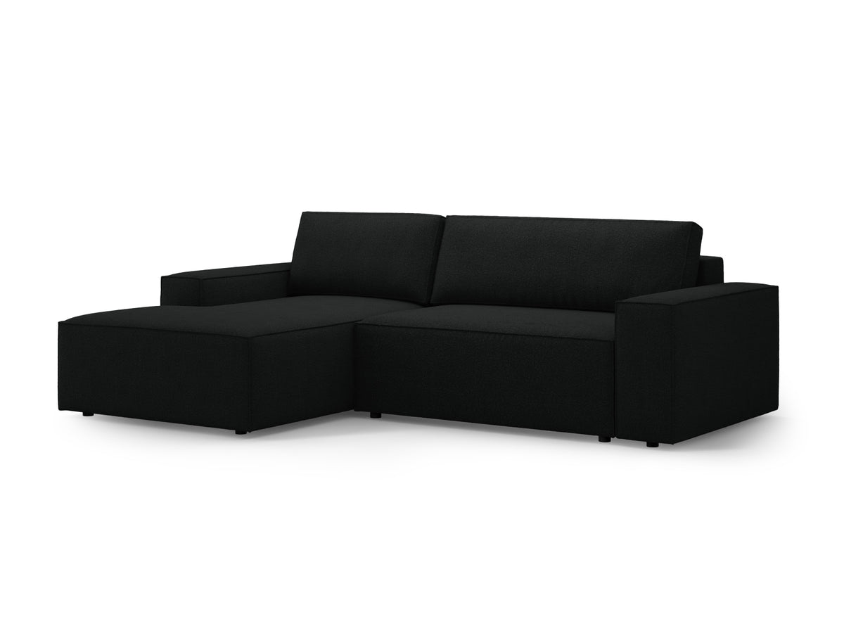 Jodie Boucle Ecksofa links mit Schlaffunktion und Stauraumbox 3 Sitzer in Black-Baloo präsentiert im Onlineshop von KAQTU Design AG. Bettsofa links ist von Micadoni