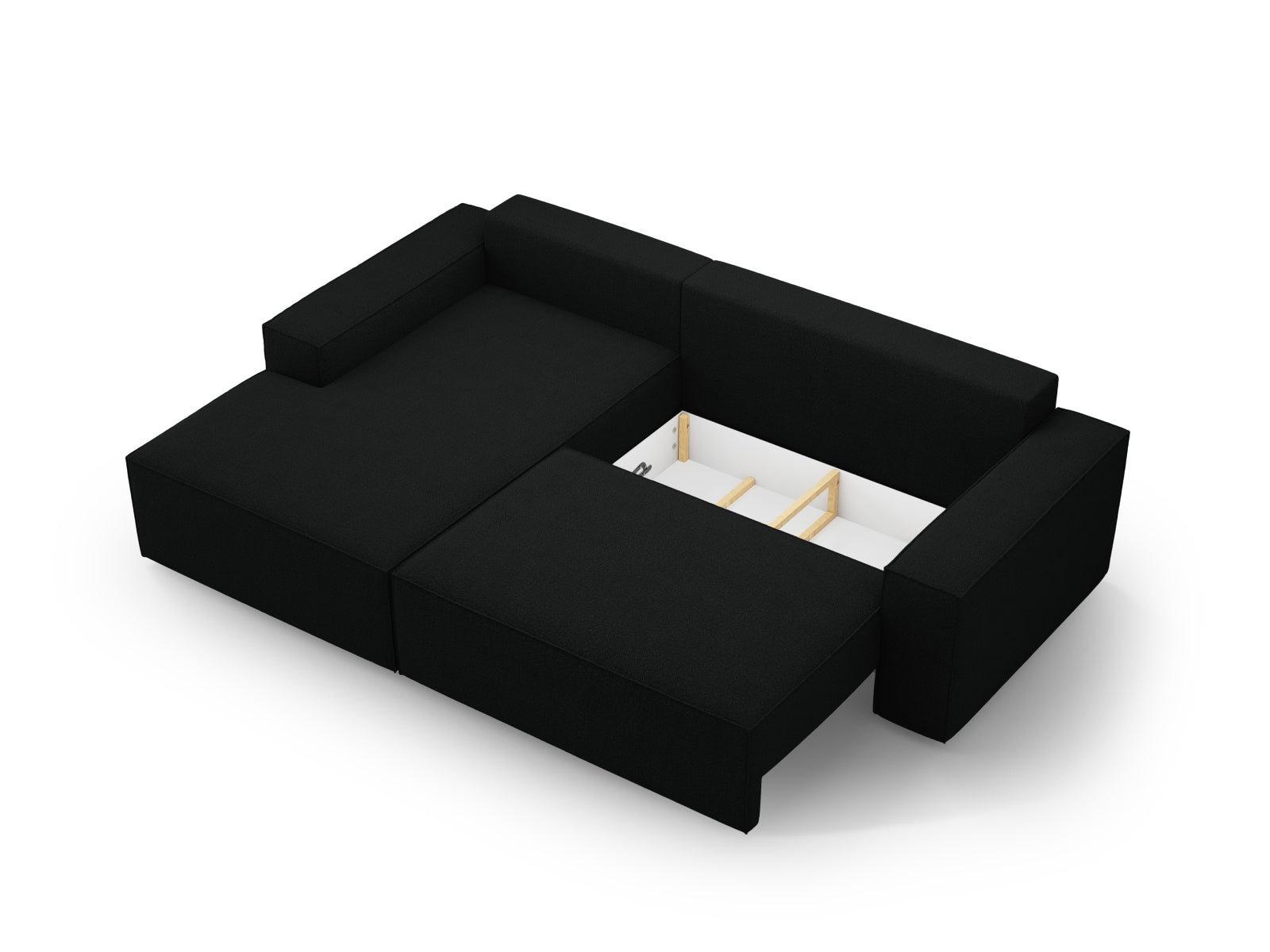 Modernes Jodie Boucle Ecksofa links, 3-Sitzer mit cleverer Schlaffunktion und integriertem Stauraum, perfekt für gemütliche Abende und Gäste.