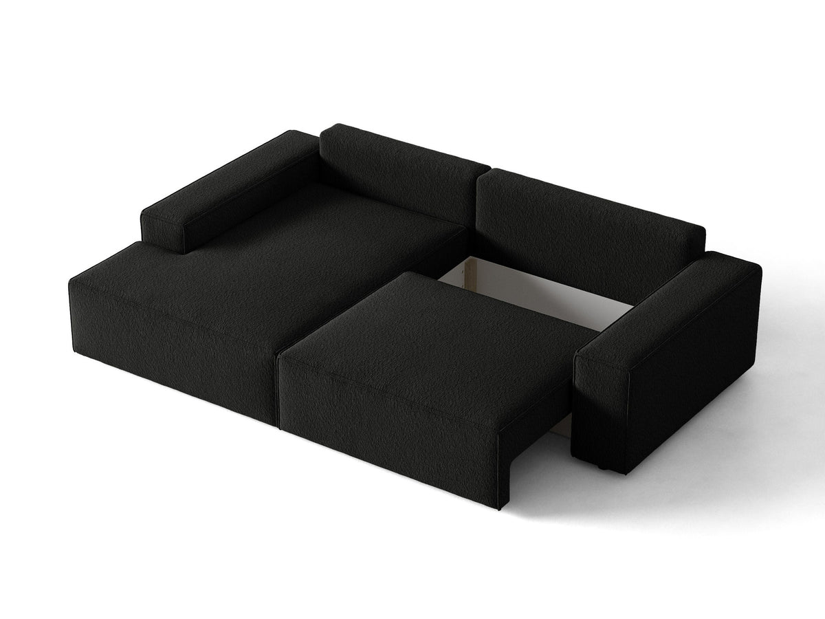 Jodie Boucle Ecksofa links mit Schlaffunktion und Stauraumbox 3 Sitzer in Black-Baloo präsentiert im Onlineshop von KAQTU Design AG. Bettsofa links ist von Micadoni