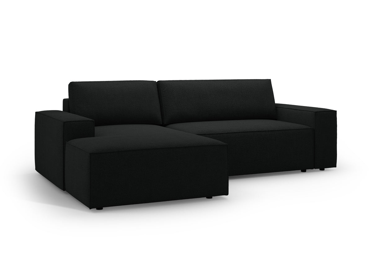 Jodie Boucle Ecksofa links mit Schlaffunktion und Stauraumbox 3 Sitzer in Black-Baloo präsentiert im Onlineshop von KAQTU Design AG. Bettsofa links ist von Micadoni
