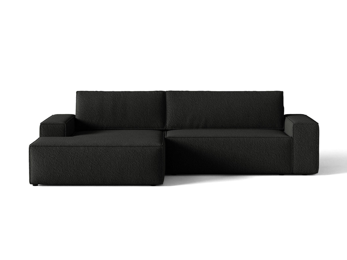 Jodie Boucle Ecksofa links mit Schlaffunktion und Stauraumbox 3 Sitzer in Black-Baloo präsentiert im Onlineshop von KAQTU Design AG. Bettsofa links ist von Micadoni