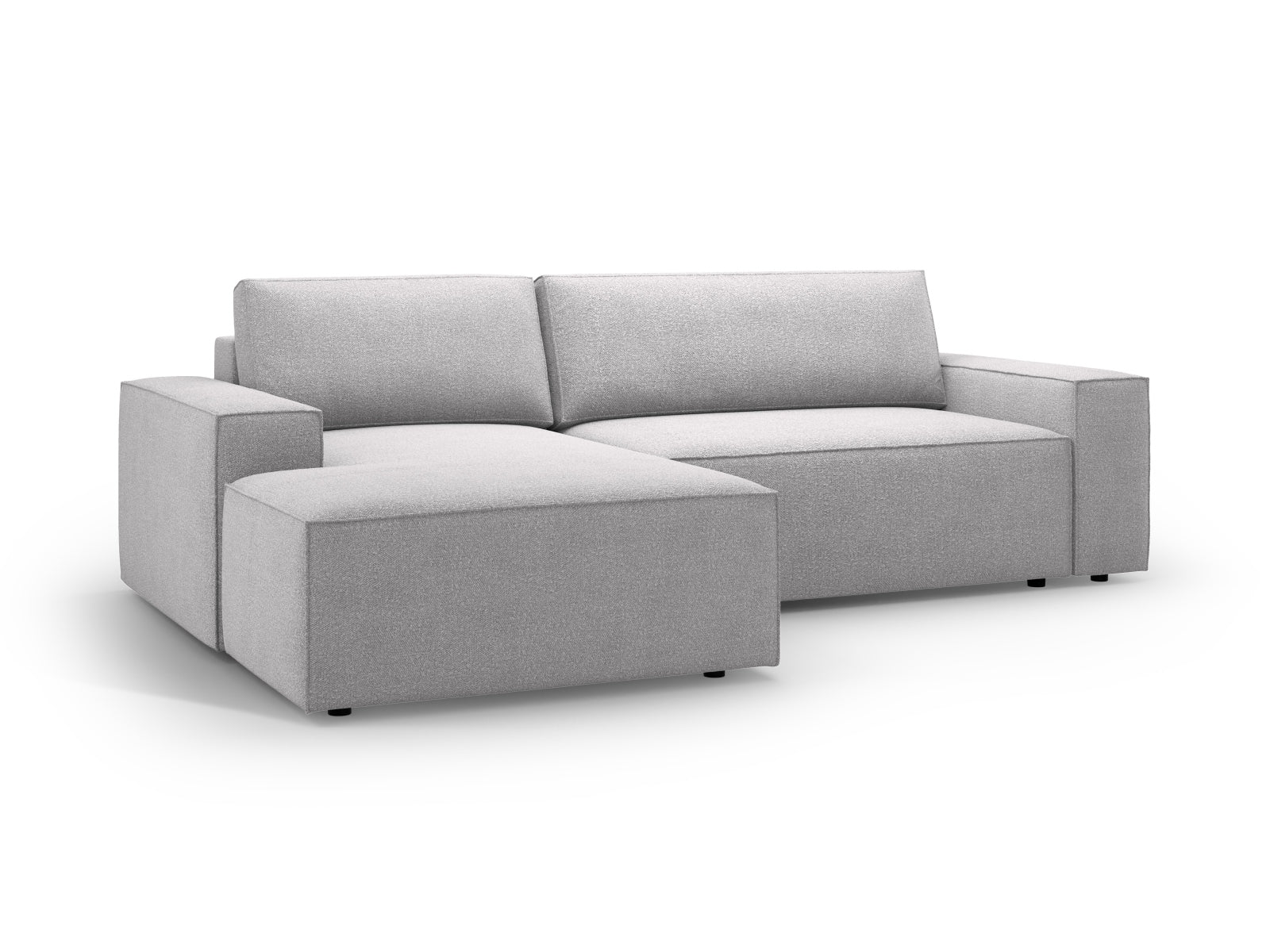 Elegantes Jodie Boucle Ecksofa links, 3-Sitzer mit cleverer Schlaffunktion und integriertem Stauraum, perfekt für stilvolle Wohnräume.