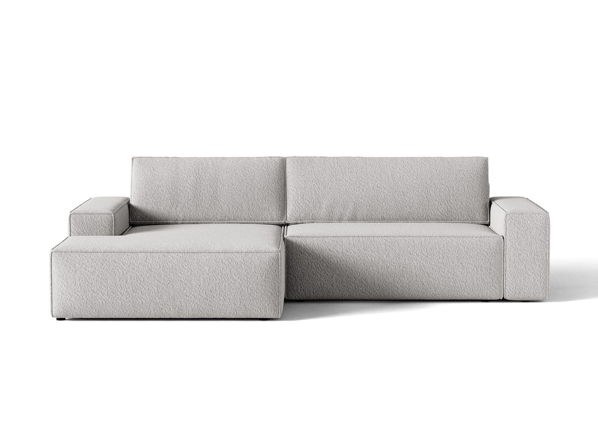 Jodie Boucle Ecksofa links mit Schlaffunktion und Stauraumbox 3 Sitzer in Light Grey-Baloo präsentiert im Onlineshop von KAQTU Design AG. Bettsofa links ist von Micadoni