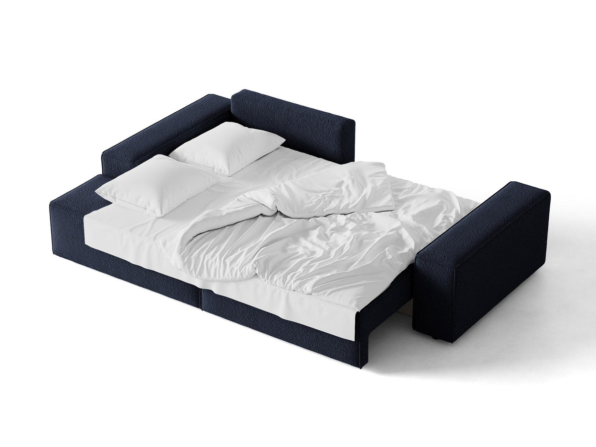 Jodie Boucle Ecksofa links mit Schlaffunktion und Stauraumbox 3 Sitzer in Dark Blue-Baloo präsentiert im Onlineshop von KAQTU Design AG. Bettsofa links ist von Micadoni