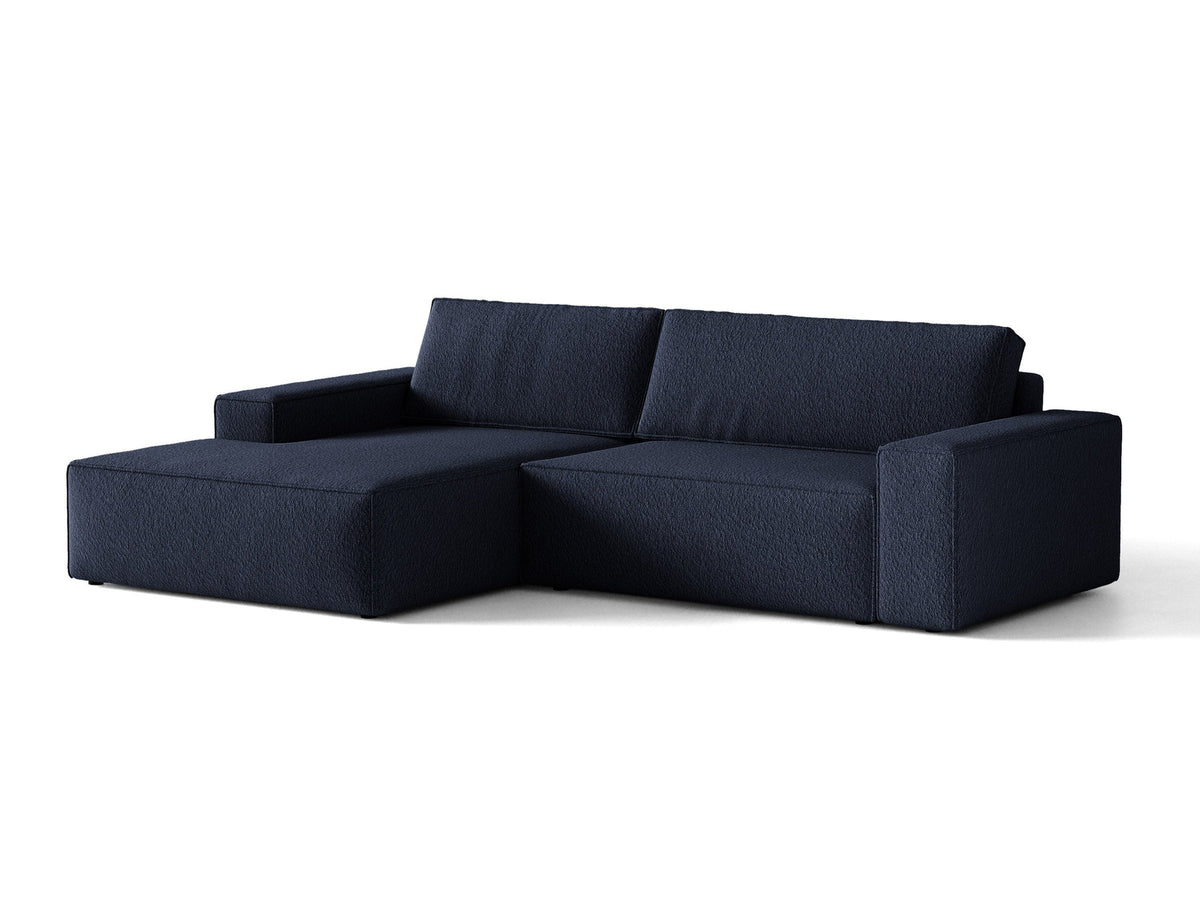 Jodie Boucle Ecksofa links mit Schlaffunktion und Stauraumbox 3 Sitzer in Dark Blue-Baloo präsentiert im Onlineshop von KAQTU Design AG. Bettsofa links ist von Micadoni