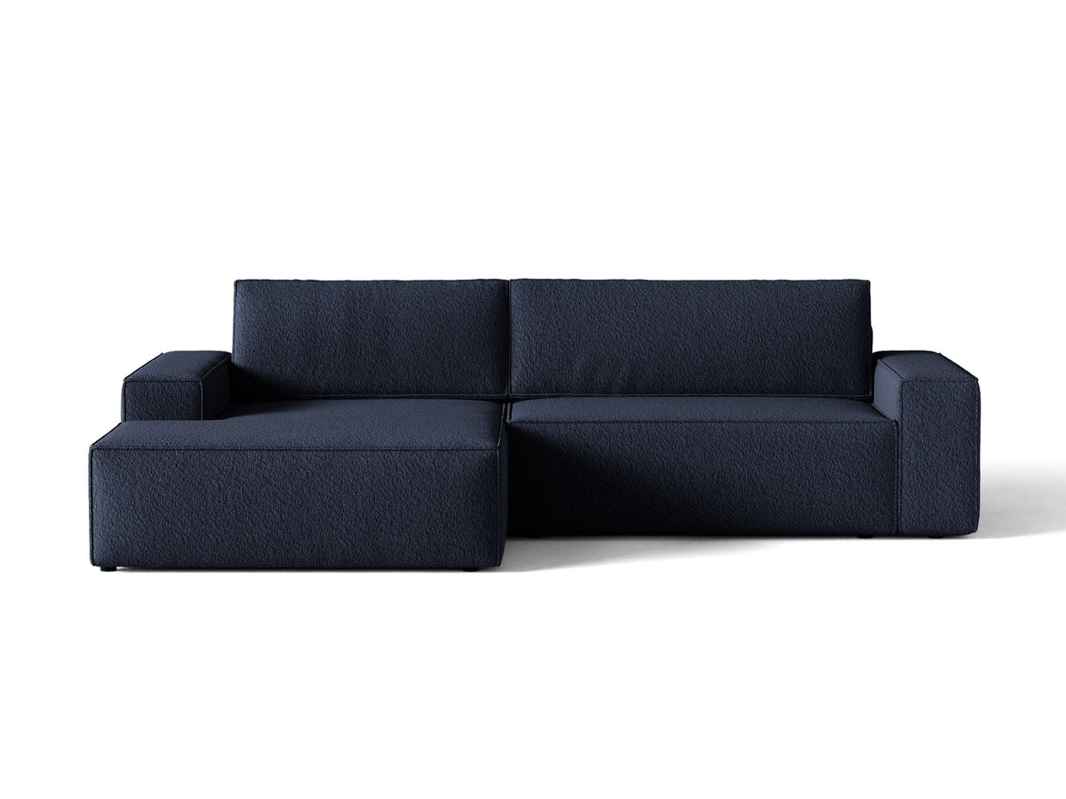 Jodie Boucle Ecksofa links mit Schlaffunktion und Stauraumbox 3 Sitzer in Dark Blue-Baloo präsentiert im Onlineshop von KAQTU Design AG. Bettsofa links ist von Micadoni