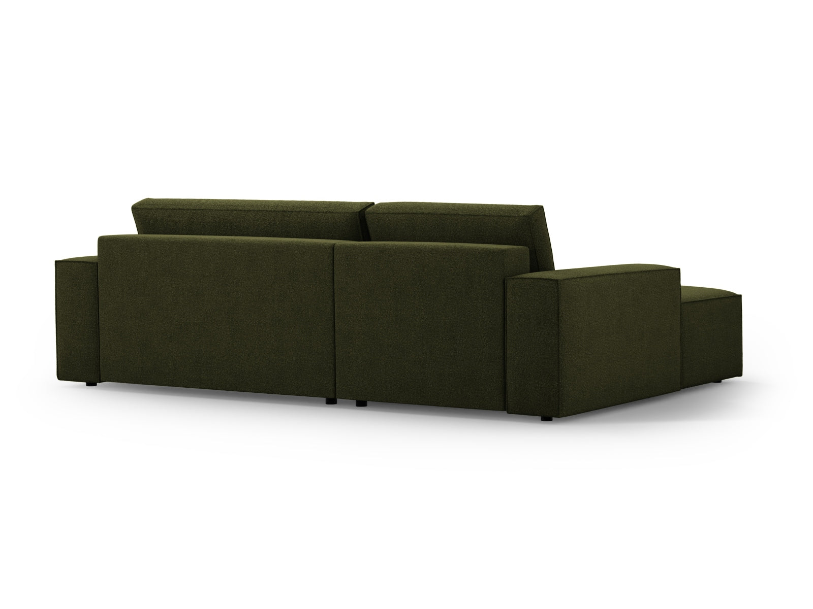 Stylisches Jodie Boucle Ecksofa in Dunkelolivgrün, ideal für entspannte Abende und als Schlafgelegenheit, mit praktischem Stauraum.