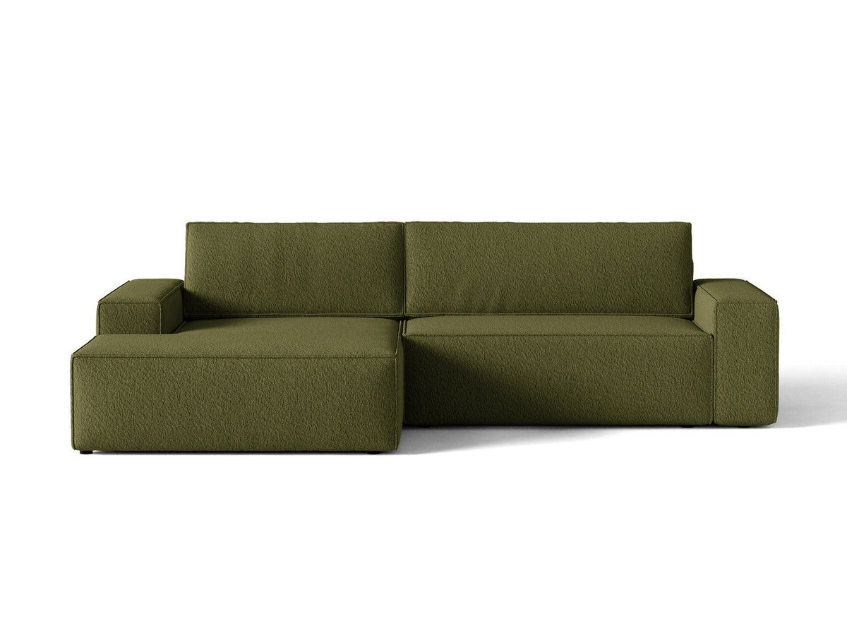 Jodie Boucle Ecksofa links mit Schlaffunktion und Stauraumbox 3 Sitzer in Dark Olive Green-Baloo präsentiert im Onlineshop von KAQTU Design AG. Bettsofa links ist von Micadoni