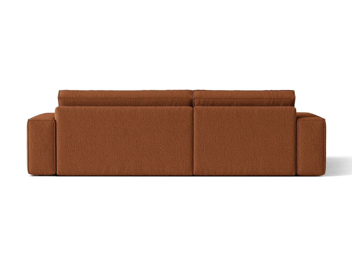 Braunes Ecksofa Jodie von Micadoni mit linker Ausrichtung, Baloo-Stoffbezug, schwarzen Kunststoffbeinen und ausklappbarem Bettkasten.