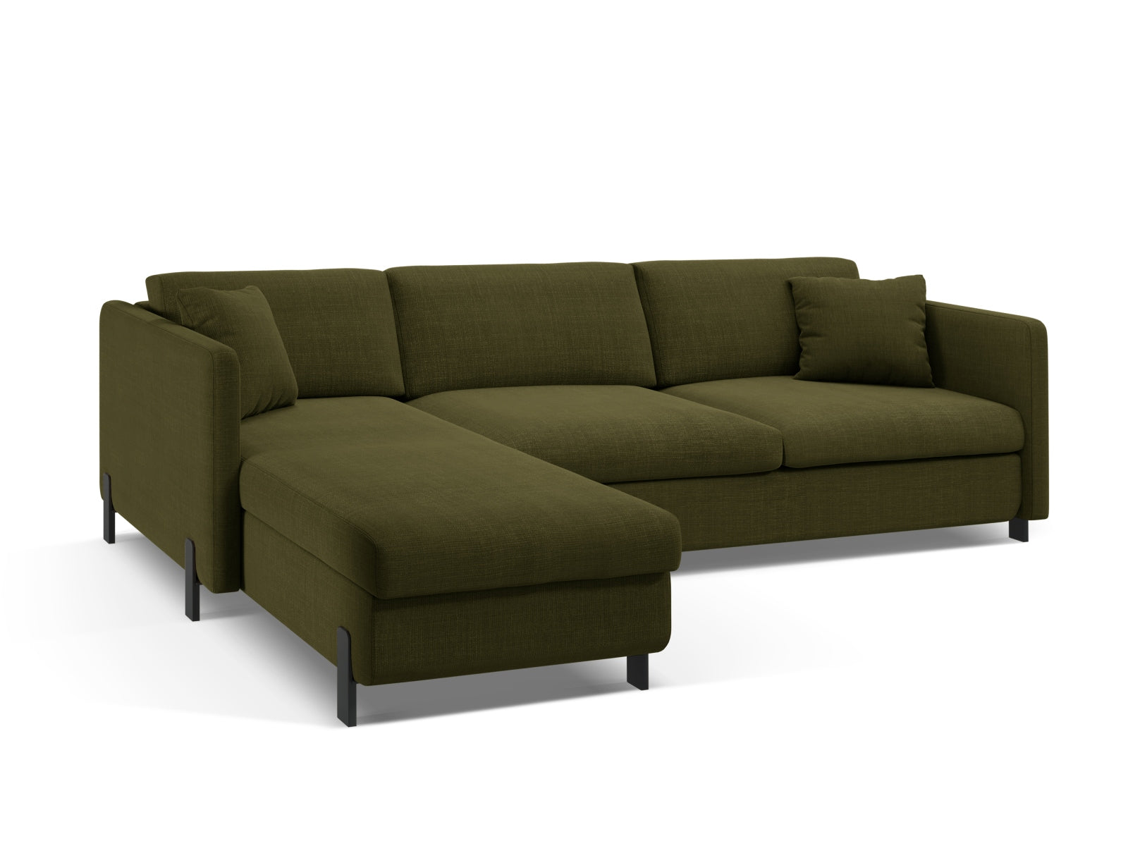 Elegantes 5-Sitzer Ecksofa Gloria in Grün, bietet Schlafmöglichkeit und praktischen Stauraum, perfekt für stilvolle Wohnzimmer.