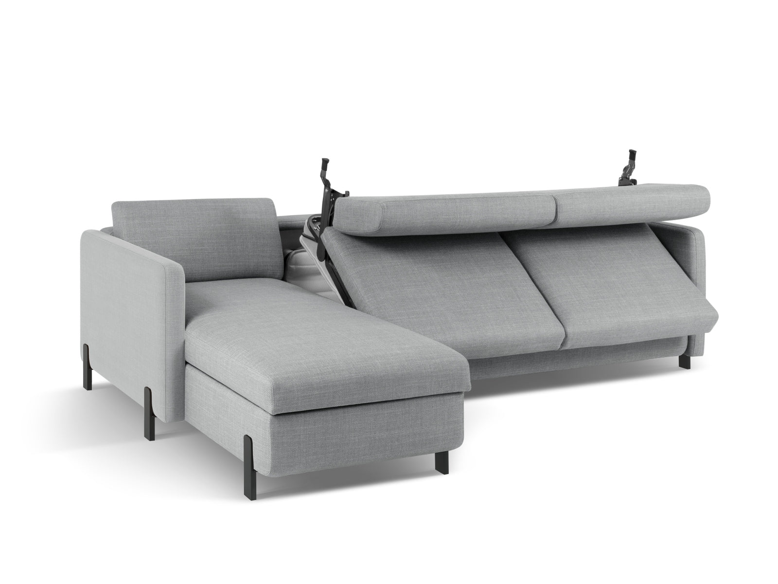 Elegantes, hellgraues 5-Sitzer Ecksofa von Micadoni, linksseitig, bietet eine praktische Schlaffunktion und zusätzlichen Stauraum für mehr Komfort.