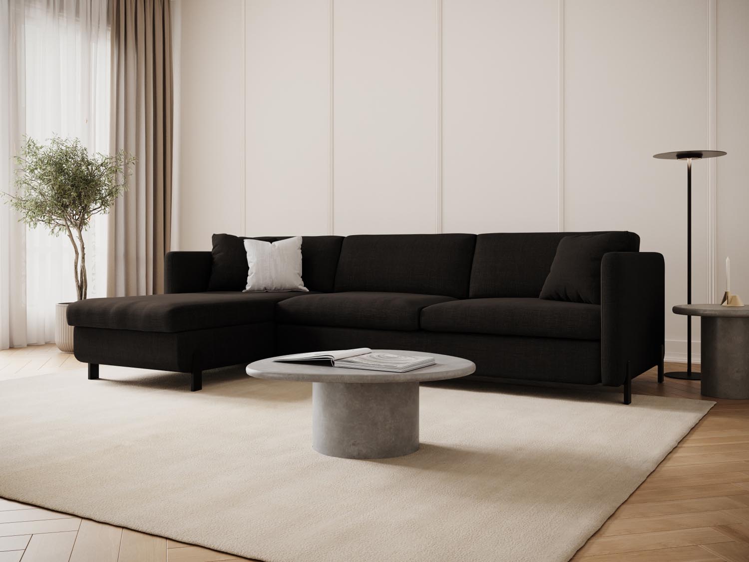 Stylisches Gloria Ecksofa in Dunkelgrau, 5-Sitzer mit Schlaffunktion und Stauraum, ideal für moderne Wohnräume.