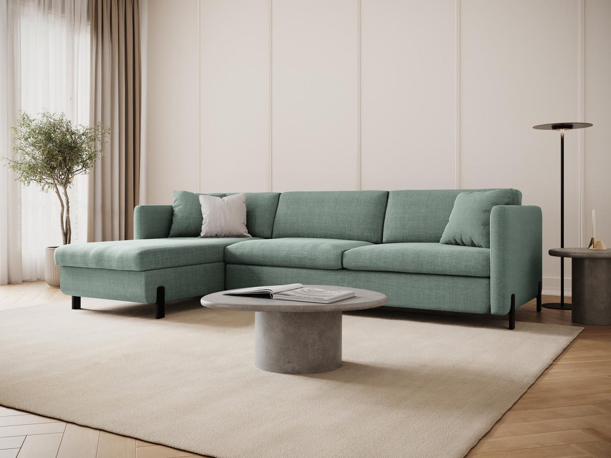 Gloria Ecksofa links mit Schlaffunktion und Stauraum 5 Sitzer in Mint-Bjorn präsentiert im Onlineshop von KAQTU Design AG. Bettsofa links ist von Micadoni