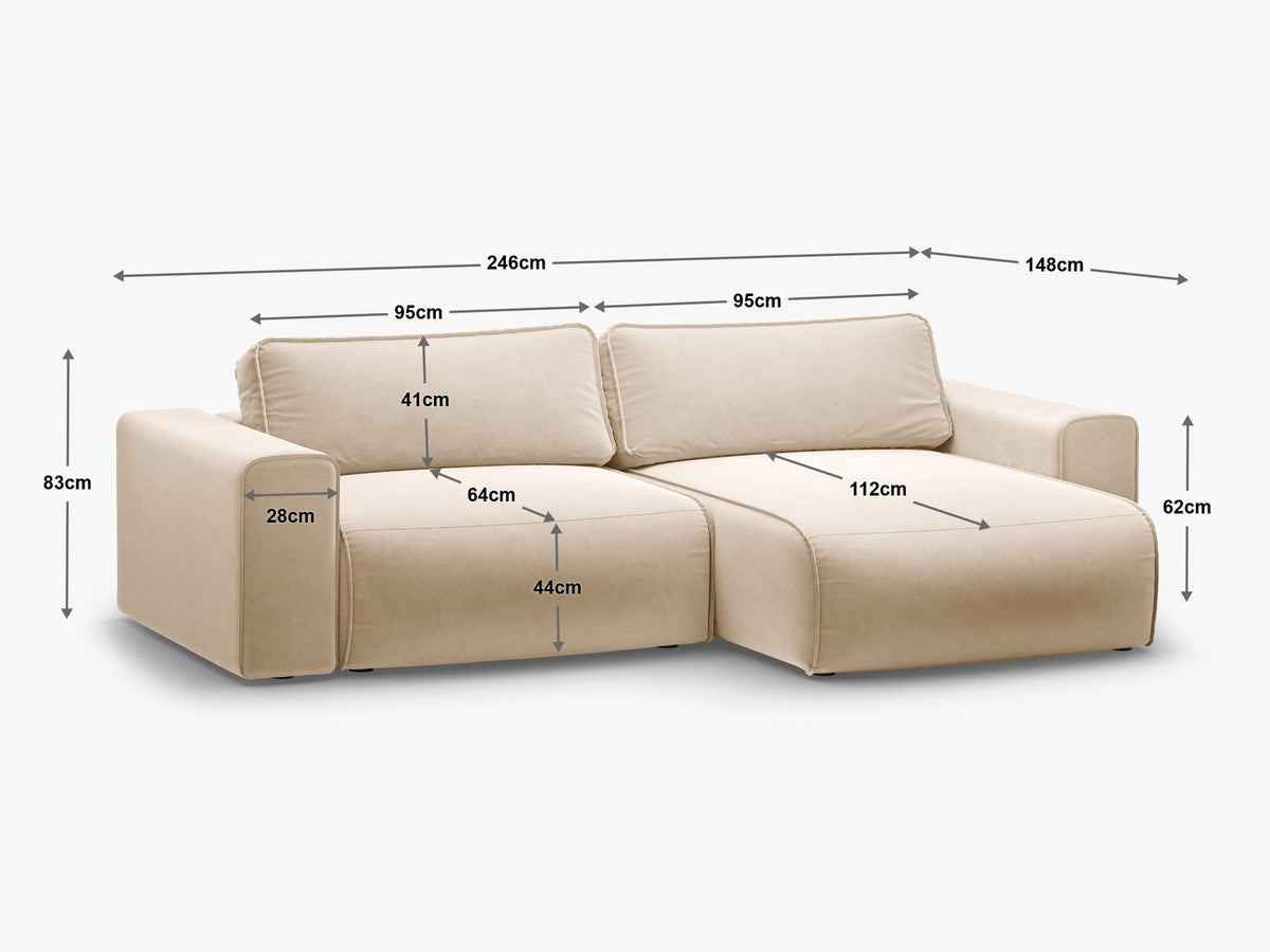 3-Sitzer Ecksofa links mit Bettfunktion und Box Victor in Light Beige-Moly präsentiert im Onlineshop von KAQTU Design AG. Bettsofa links ist von Micadoni
