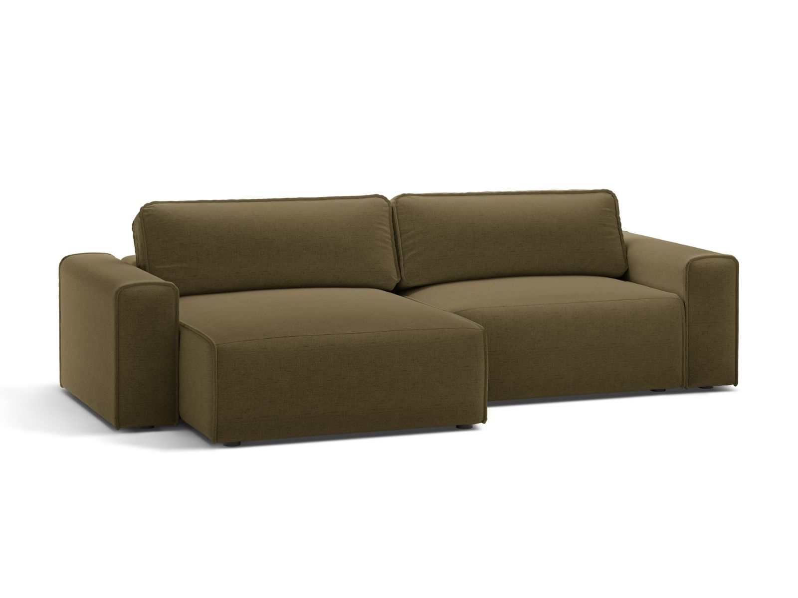 Elegantes 3-Sitzer Ecksofa Victor in stilvollem Grün, ideal für Wohnräume, mit praktischer Schlaffunktion und Stauraum.