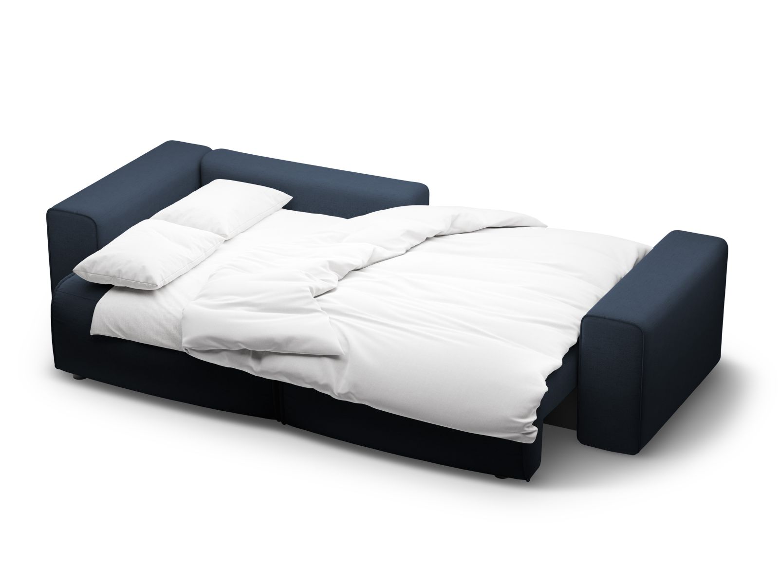 Modernes 3-Sitzer Ecksofa Victor in Royal Blue, perfekt für kompakte Wohnräume, bietet eine bequeme Schlaffunktion und zusätzlichen Stauraum.