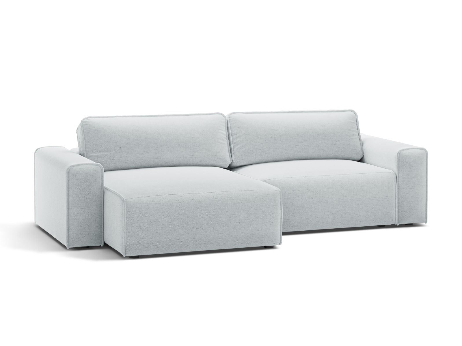 Stylisches 3-Sitzer Ecksofa Victor in hellem Grau, ideal für Wohnräume, mit praktischer Schlaffunktion und Stauraum.