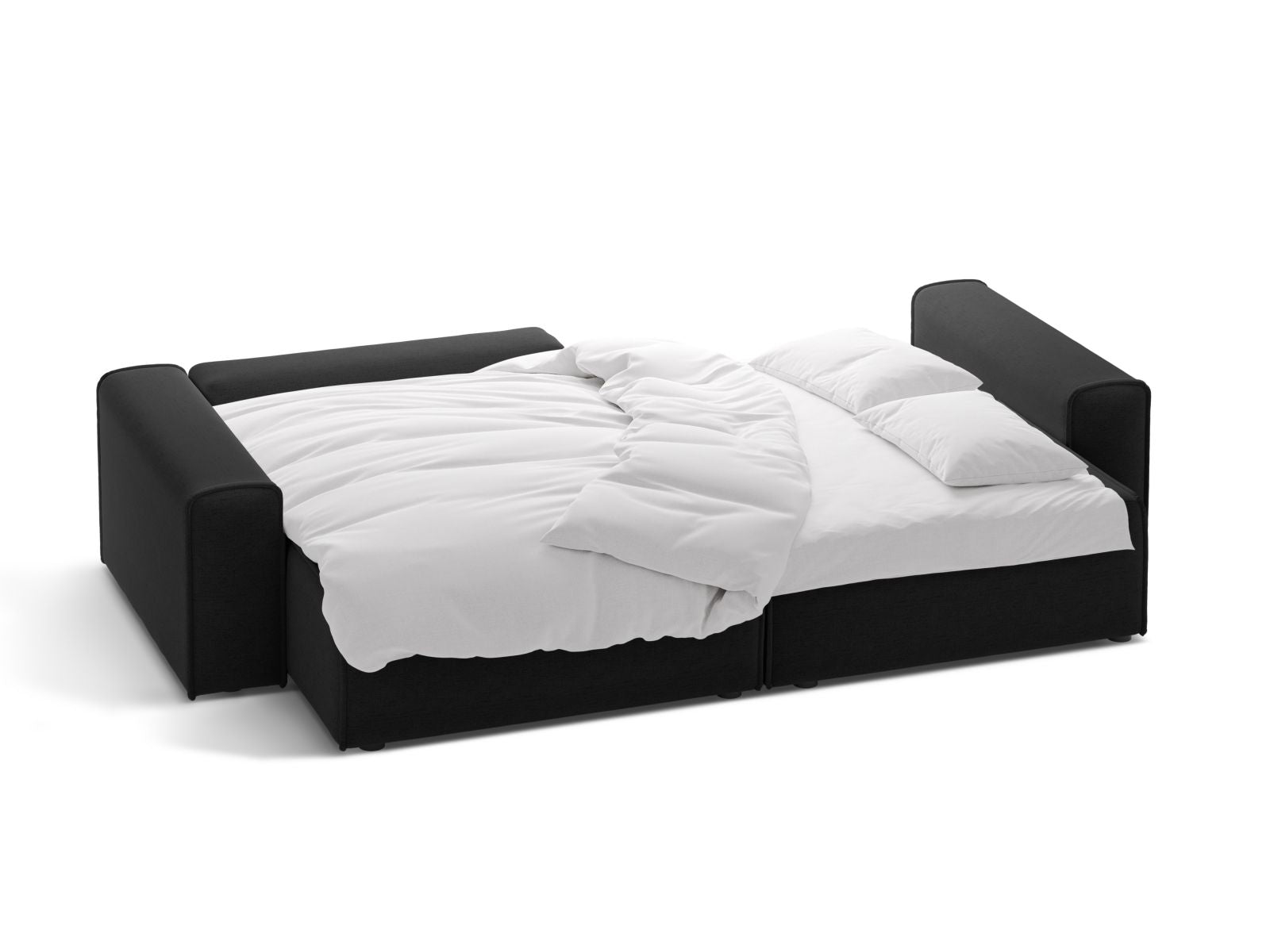 Stylisches 3-Sitzer Ecksofa Victor in edlem Schwarz, bietet vielseitige Nutzung als Schlafsofa und zusätzlichen Stauraum für Ihr Zuhause.