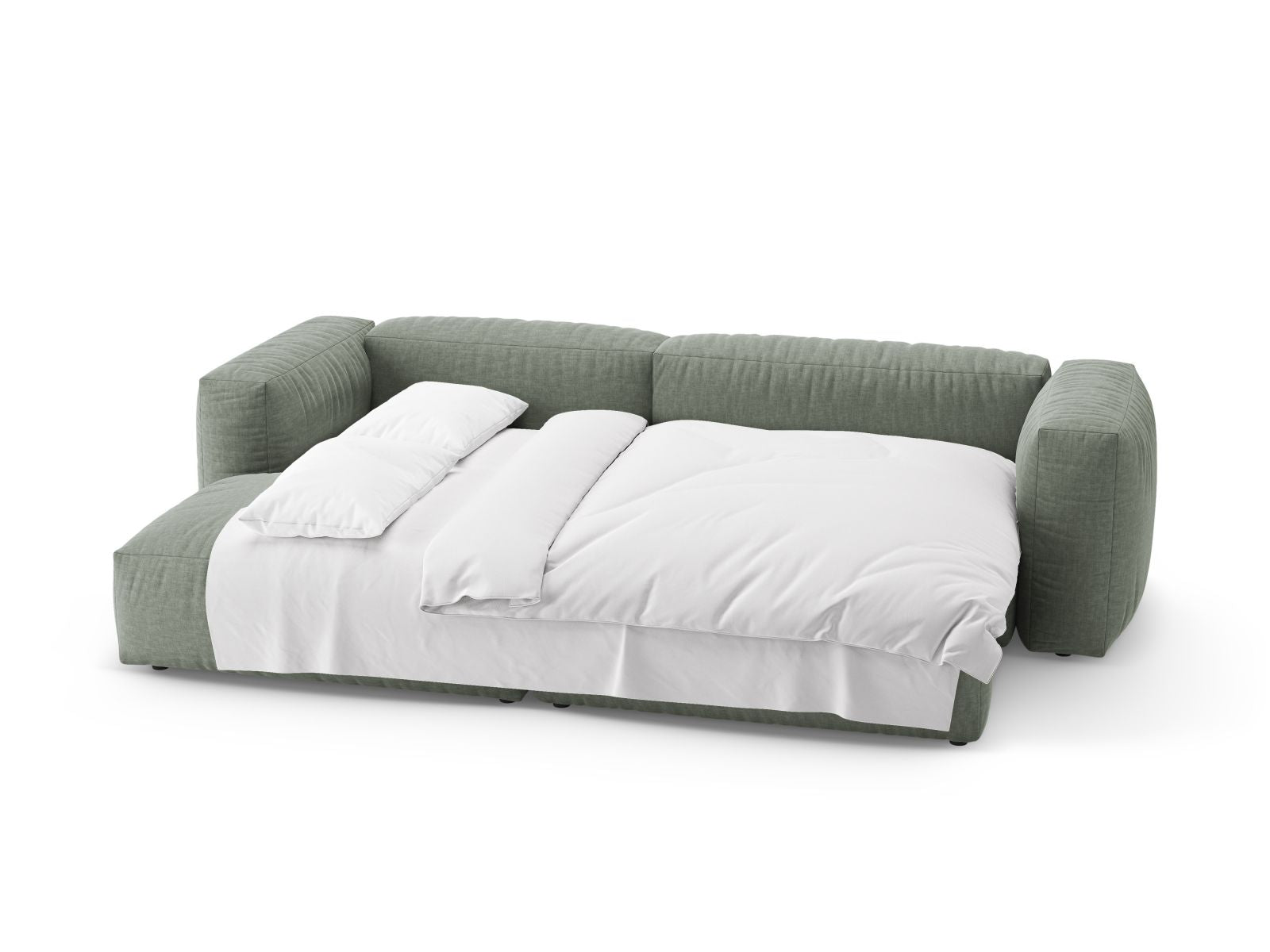 Modernes 4-Sitzer Ecksofa Martina in Moss Green-Boston, perfekt für gemütliche Abende und mit praktischer Bettfunktion für Übernachtungsgäste.