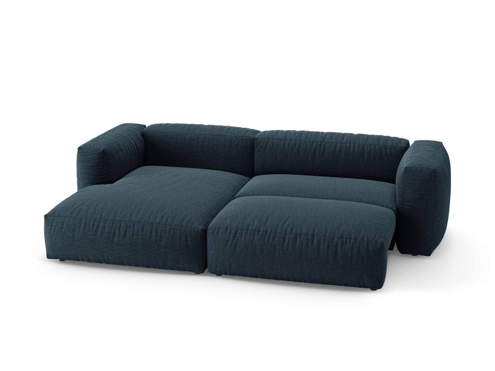 Modernes 4-Sitzer Ecksofa links Martina mit praktischer Bettfunktion in stilvollem Blue Jeans-Boston, ideal für gemütliche Wohnzimmer.