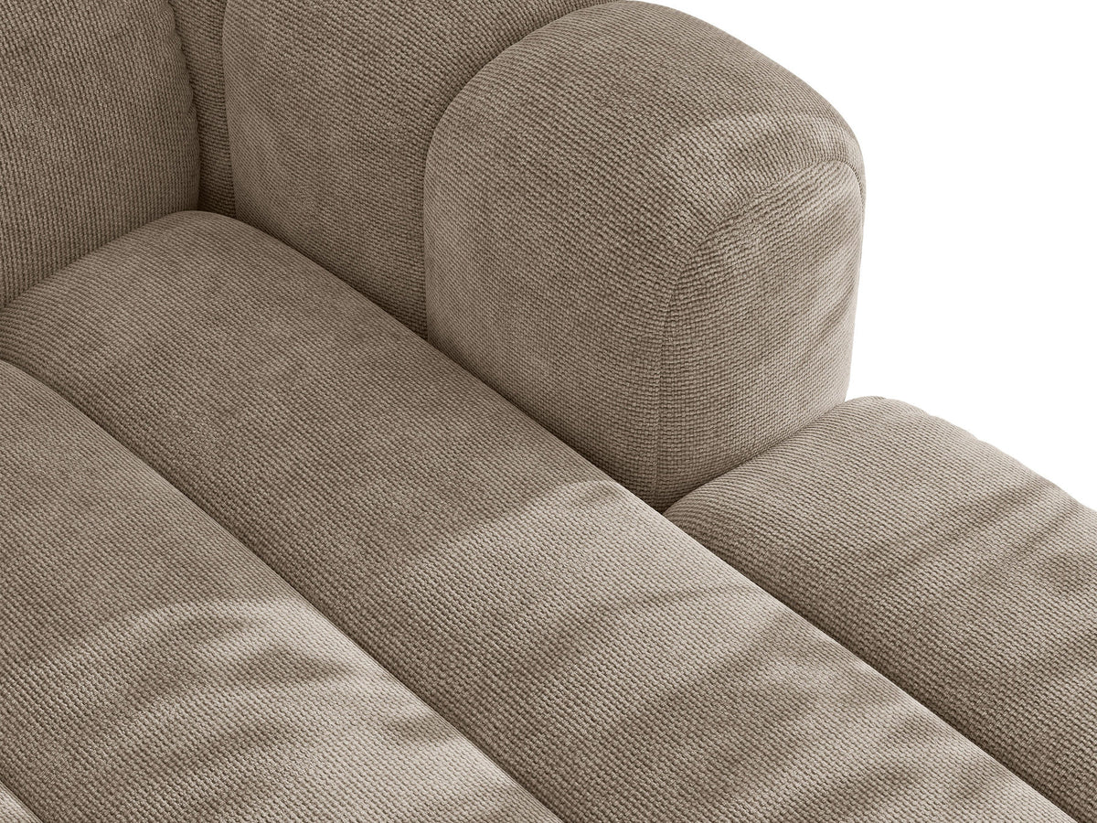 Lupine Ecksofa mit Bettfunktion und Stauraum links, Bezug aus Stoff Eden in Leichtes beige, schwarze Kunststoffbeine, Ecksofa-Form von Micadoni.
