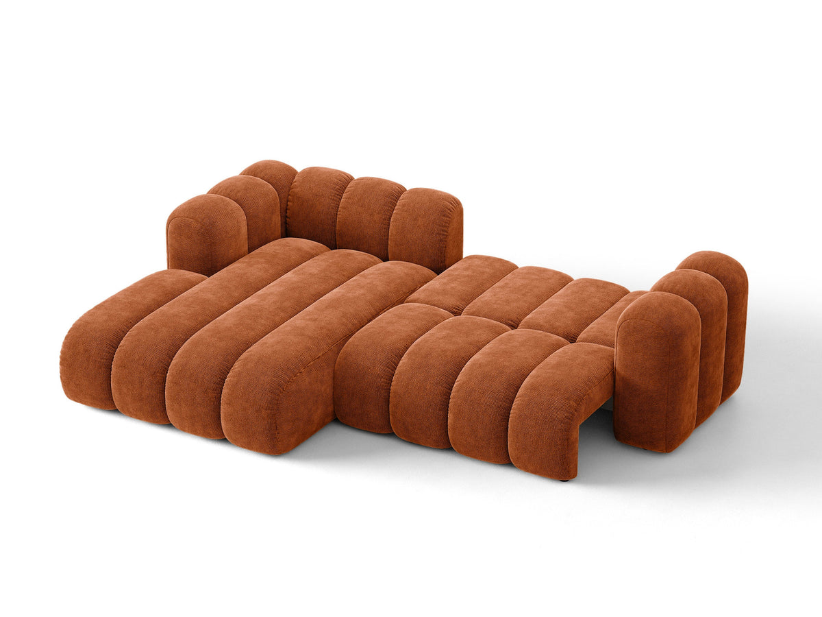 Lupine Ecksofa mit Bettfunktion und Stauraum links, Bezug aus Stoff Eden in Leichtes beige, schwarze Kunststoffbeine, Ecksofa-Form von Micadoni.