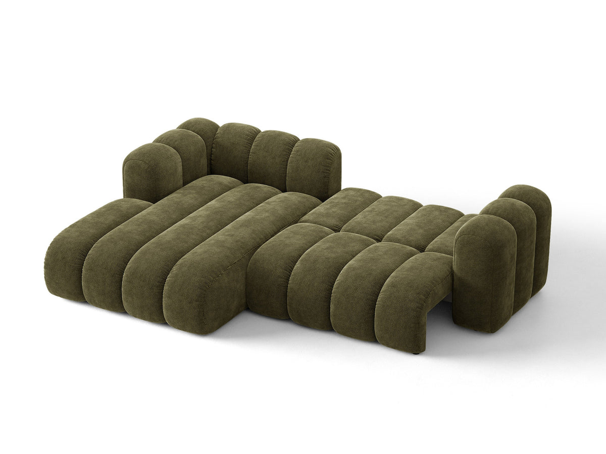 Lupine Ecksofa mit Bettfunktion und Stauraum links, Bezug aus Stoff Eden in Leichtes beige, schwarze Kunststoffbeine, Ecksofa-Form von Micadoni.