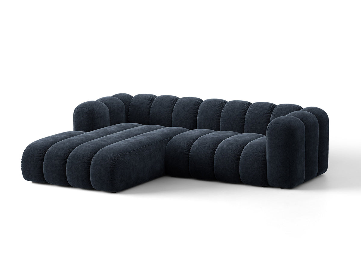 Lupine Ecksofa mit Bettfunktion und Stauraum links, Bezug aus Stoff Eden in Leichtes beige, schwarze Kunststoffbeine, Ecksofa-Form von Micadoni.