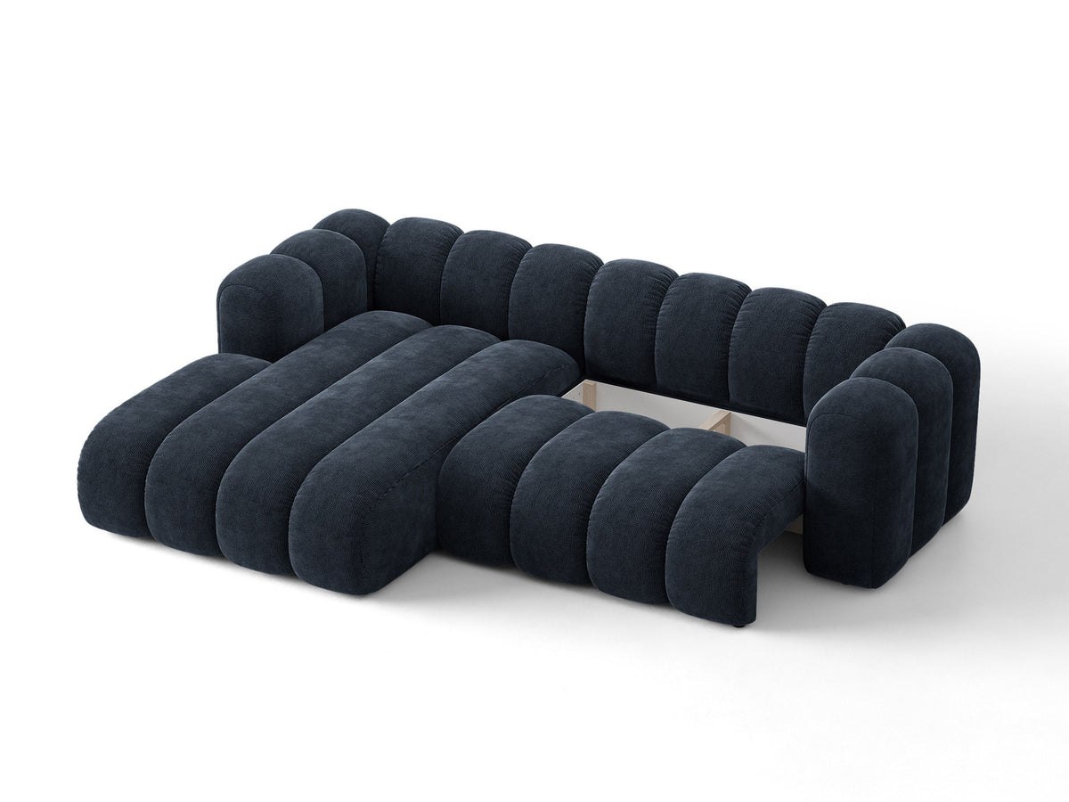 Lupine Ecksofa mit Bettfunktion und Stauraum links, Bezug aus Stoff Eden in Leichtes beige, schwarze Kunststoffbeine, Ecksofa-Form von Micadoni.
