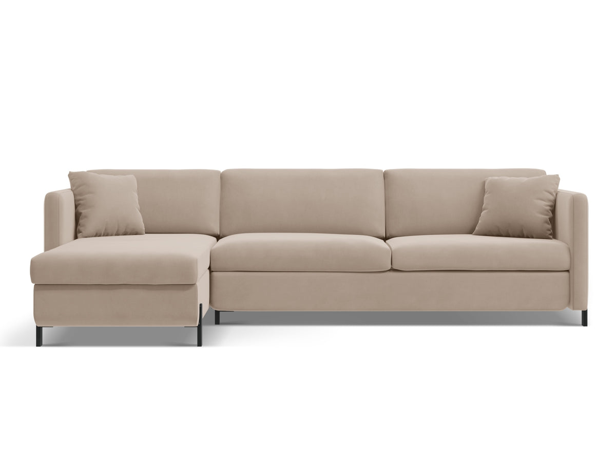 Gloria Velour links Ecksofa mit Schlaffunktion und Stauraum 5 Sitzer in Beige-Salvador präsentiert im Onlineshop von KAQTU Design AG. Bettsofa links ist von Micadoni