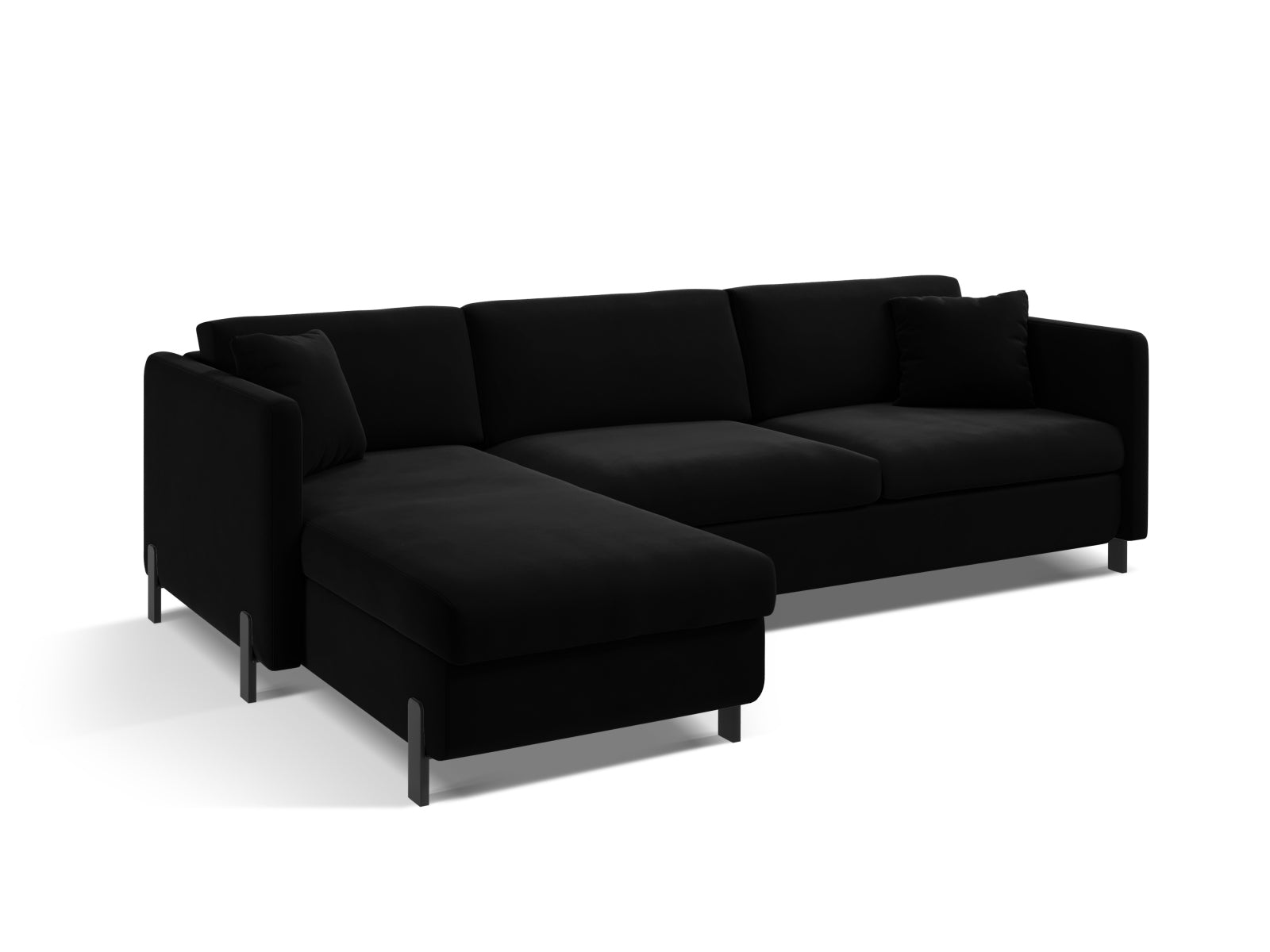 Modernes 5-Sitzer Ecksofa Gloria Velour links mit praktischer Schlaffunktion und Stauraum, perfekt für entspannte Abende und Gäste.