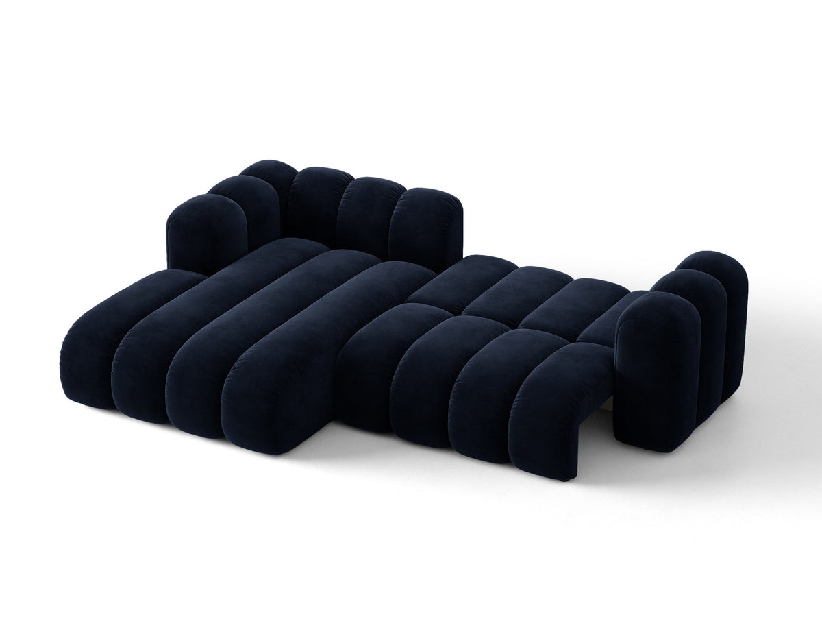Lupine Ecksofa mit Bettfunktion und Stauraum links, Bezug aus Stoff Eden in Leichtes beige, schwarze Kunststoffbeine, Ecksofa-Form von Micadoni.