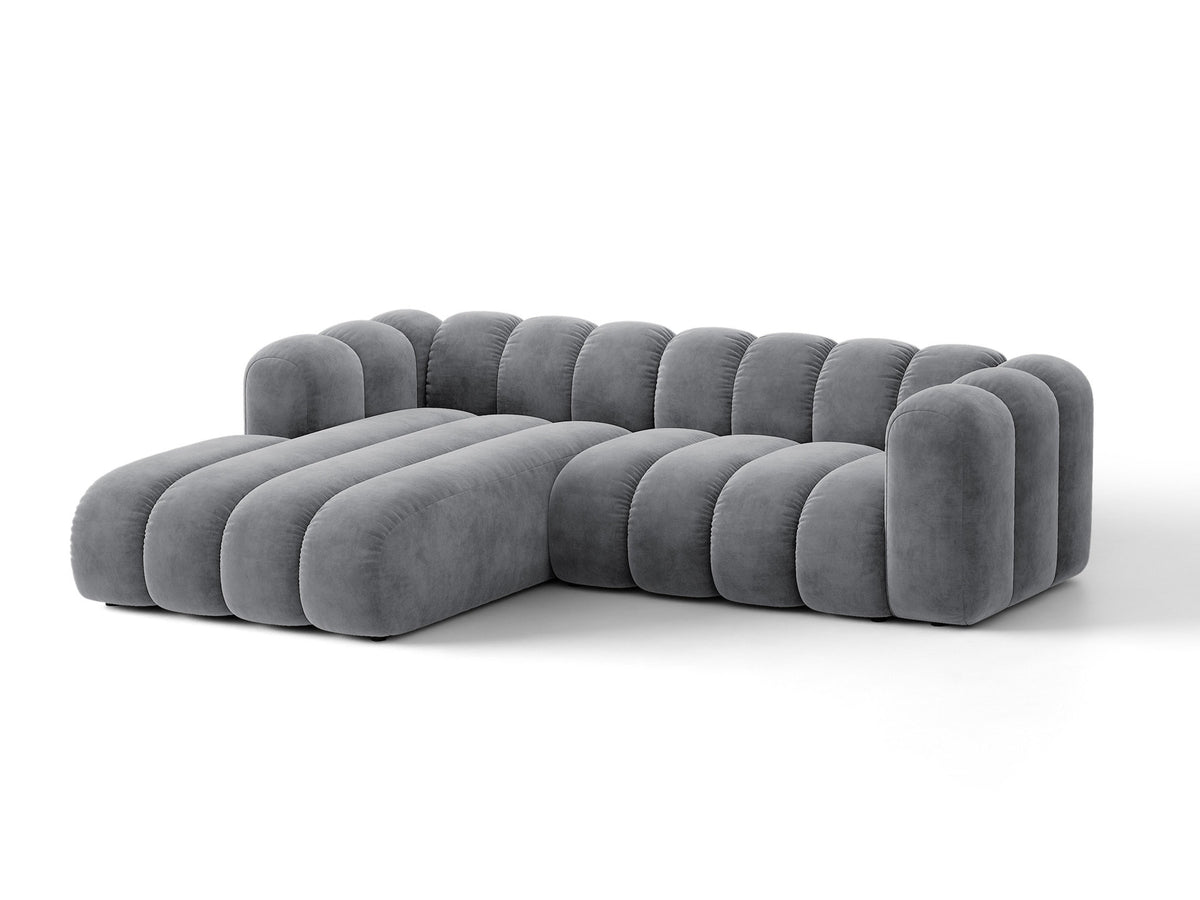 Lupine Ecksofa mit Bettfunktion und Stauraum links, Bezug aus Stoff Eden in Leichtes beige, schwarze Kunststoffbeine, Ecksofa-Form von Micadoni.