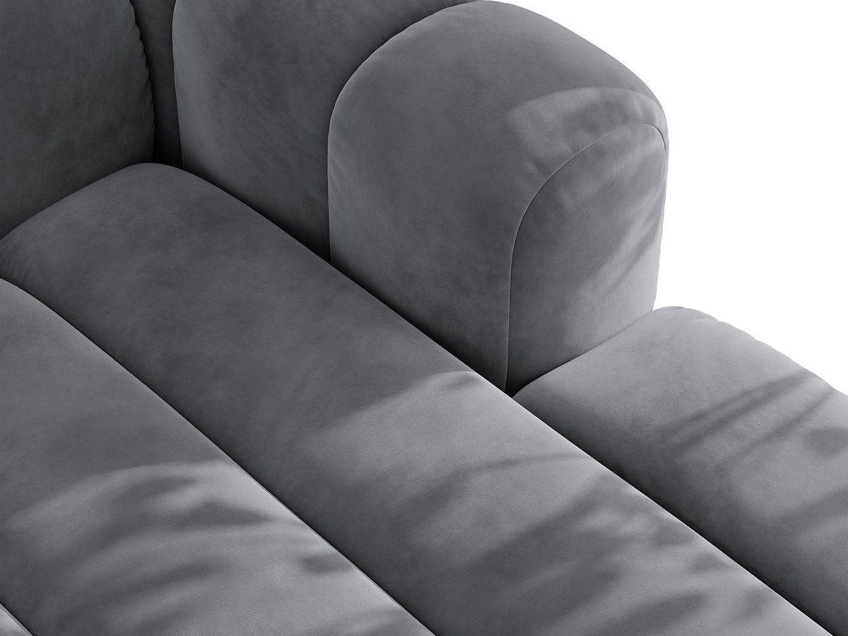 Lupine Ecksofa mit Bettfunktion und Stauraum links, Bezug aus Stoff Eden in Leichtes beige, schwarze Kunststoffbeine, Ecksofa-Form von Micadoni.