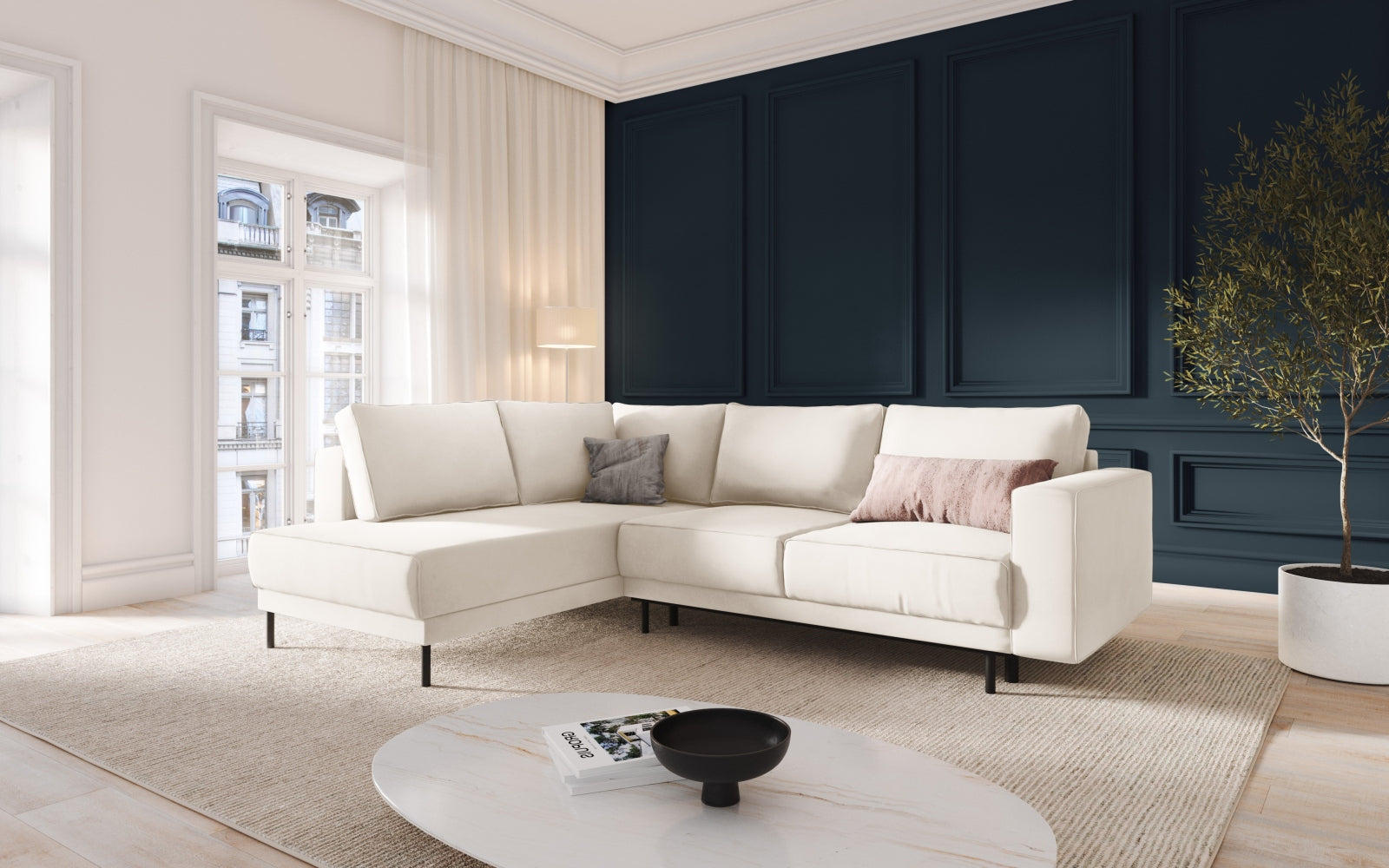 Entdecken Sie das Caro Velour links Ecksofa von Micadoni – stilvolles 5-Sitzer Sofa mit Schlaffunktion, ideal für gemütliche Abende und flexible Wohnräume.