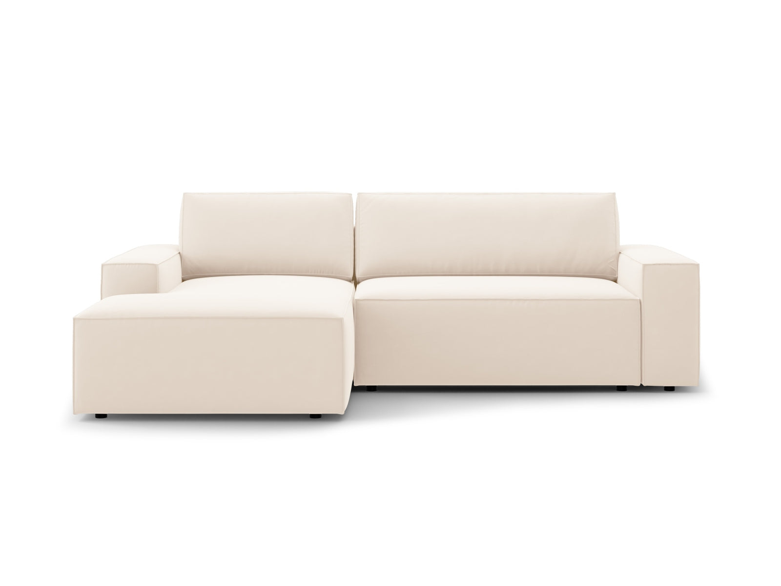 Jodie Velour Ecksofa links mit Schlaffunktion und Stauraumbox 3 Sitzer in Light Beige-Bluvel präsentiert im Onlineshop von KAQTU Design AG. Bettsofa links ist von Micadoni