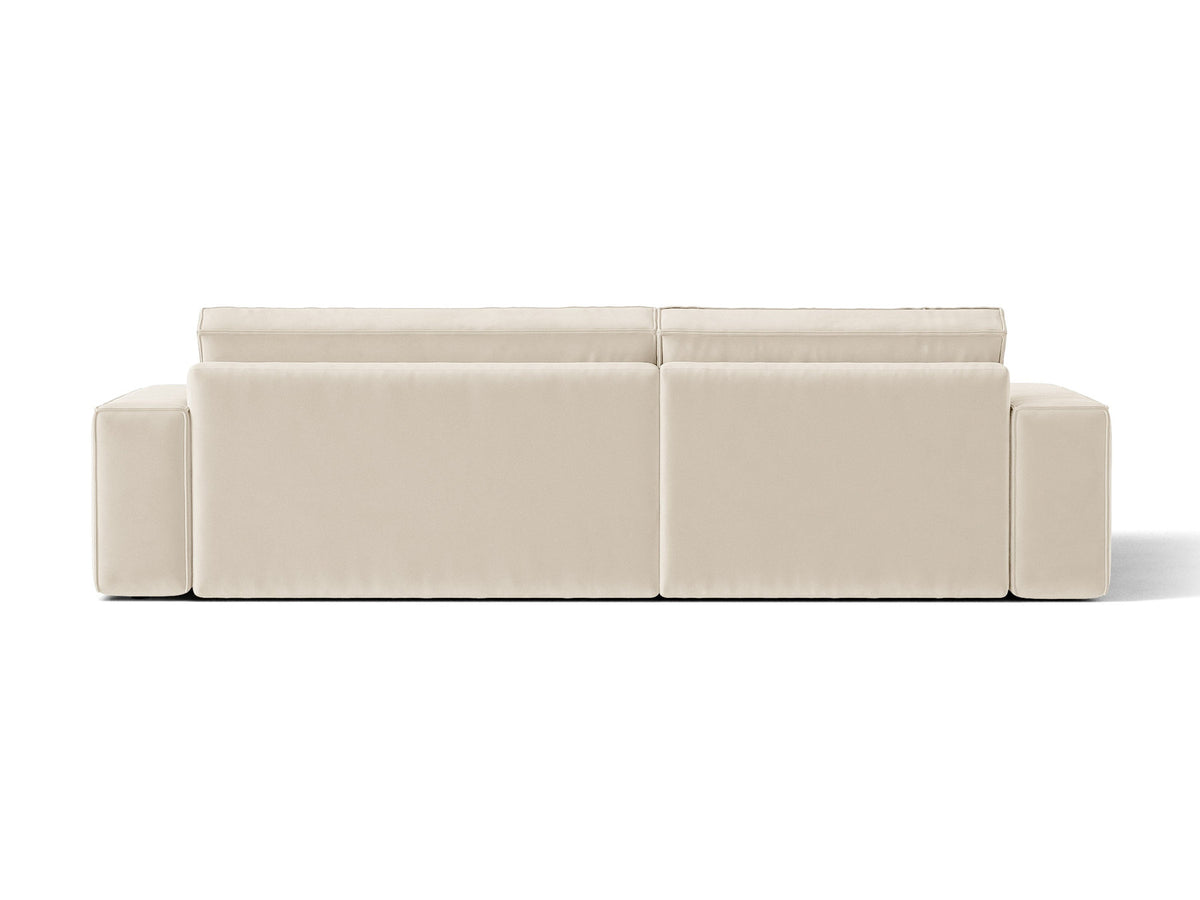 Jodie Velour Ecksofa links mit Schlaffunktion und Stauraumbox 3 Sitzer in Light Beige-Bluvel präsentiert im Onlineshop von KAQTU Design AG. Bettsofa links ist von Micadoni