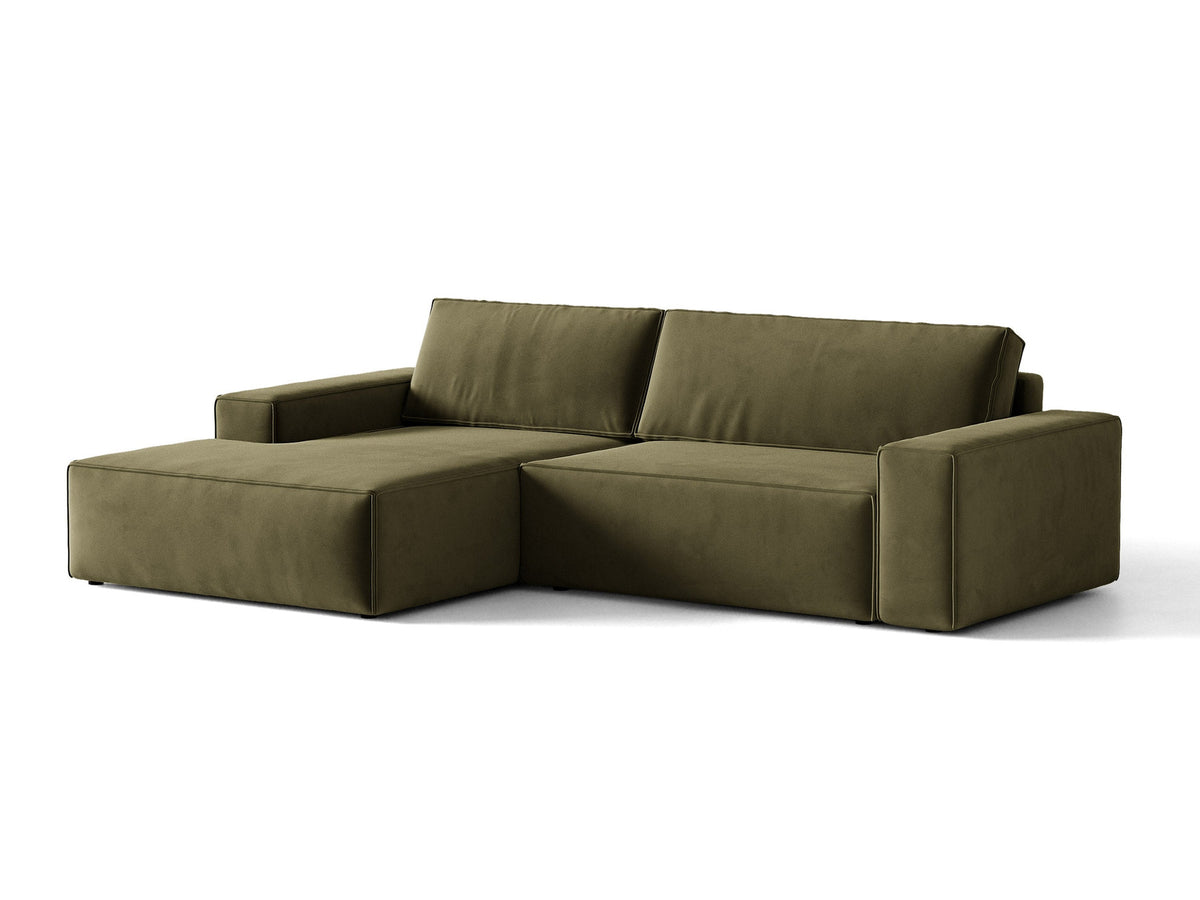 Jodie Velour Ecksofa links mit Schlaffunktion und Stauraumbox 3 Sitzer in Green-Bluvel präsentiert im Onlineshop von KAQTU Design AG. Bettsofa links ist von Micadoni