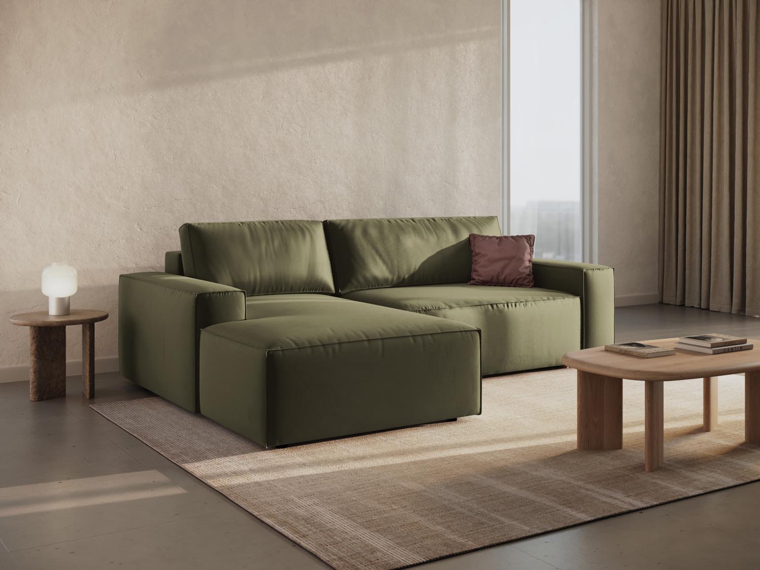 Jodie Velour Ecksofa links mit Schlaffunktion und Stauraumbox 3 Sitzer in Green-Bluvel präsentiert im Onlineshop von KAQTU Design AG. Bettsofa links ist von Micadoni