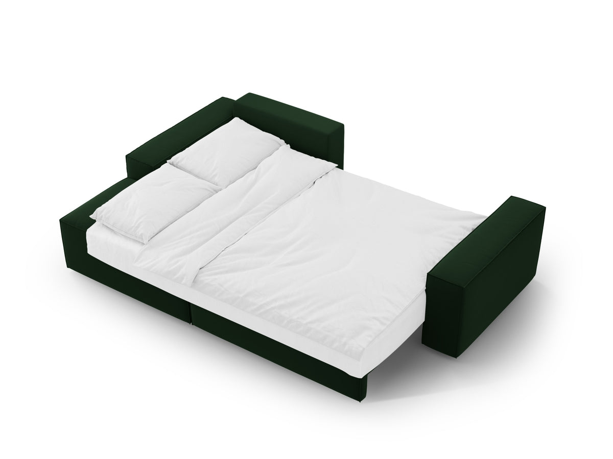 Jodie Velour Ecksofa links mit Schlaffunktion und Stauraumbox 3 Sitzer in Bottle Green-Bluvel präsentiert im Onlineshop von KAQTU Design AG. Bettsofa links ist von Micadoni
