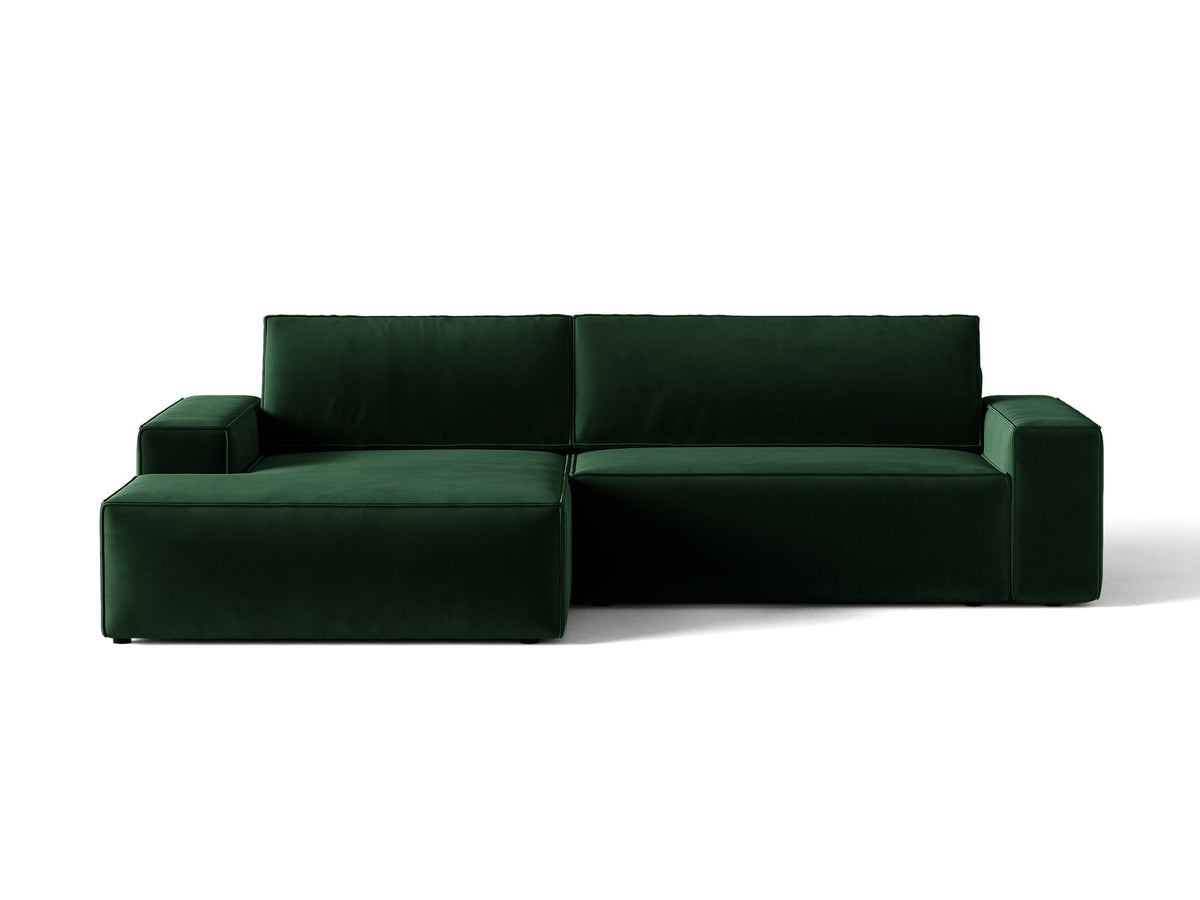 Jodie Velour Ecksofa links mit Schlaffunktion und Stauraumbox 3 Sitzer in Bottle Green-Bluvel präsentiert im Onlineshop von KAQTU Design AG. Bettsofa links ist von Micadoni