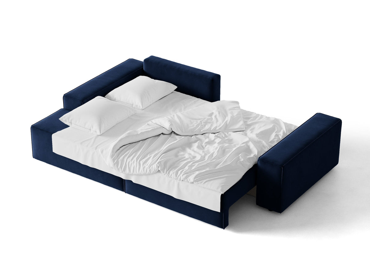 Jodie Velour Ecksofa links mit Schlaffunktion und Stauraumbox 3 Sitzer in Royal Blue-Bluvel präsentiert im Onlineshop von KAQTU Design AG. Bettsofa links ist von Micadoni