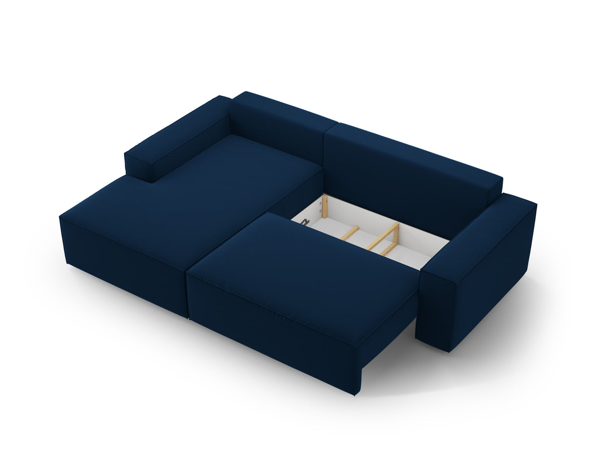 Jodie Velour Ecksofa links mit Schlaffunktion und Stauraumbox 3 Sitzer in Royal Blue-Bluvel präsentiert im Onlineshop von KAQTU Design AG. Bettsofa links ist von Micadoni