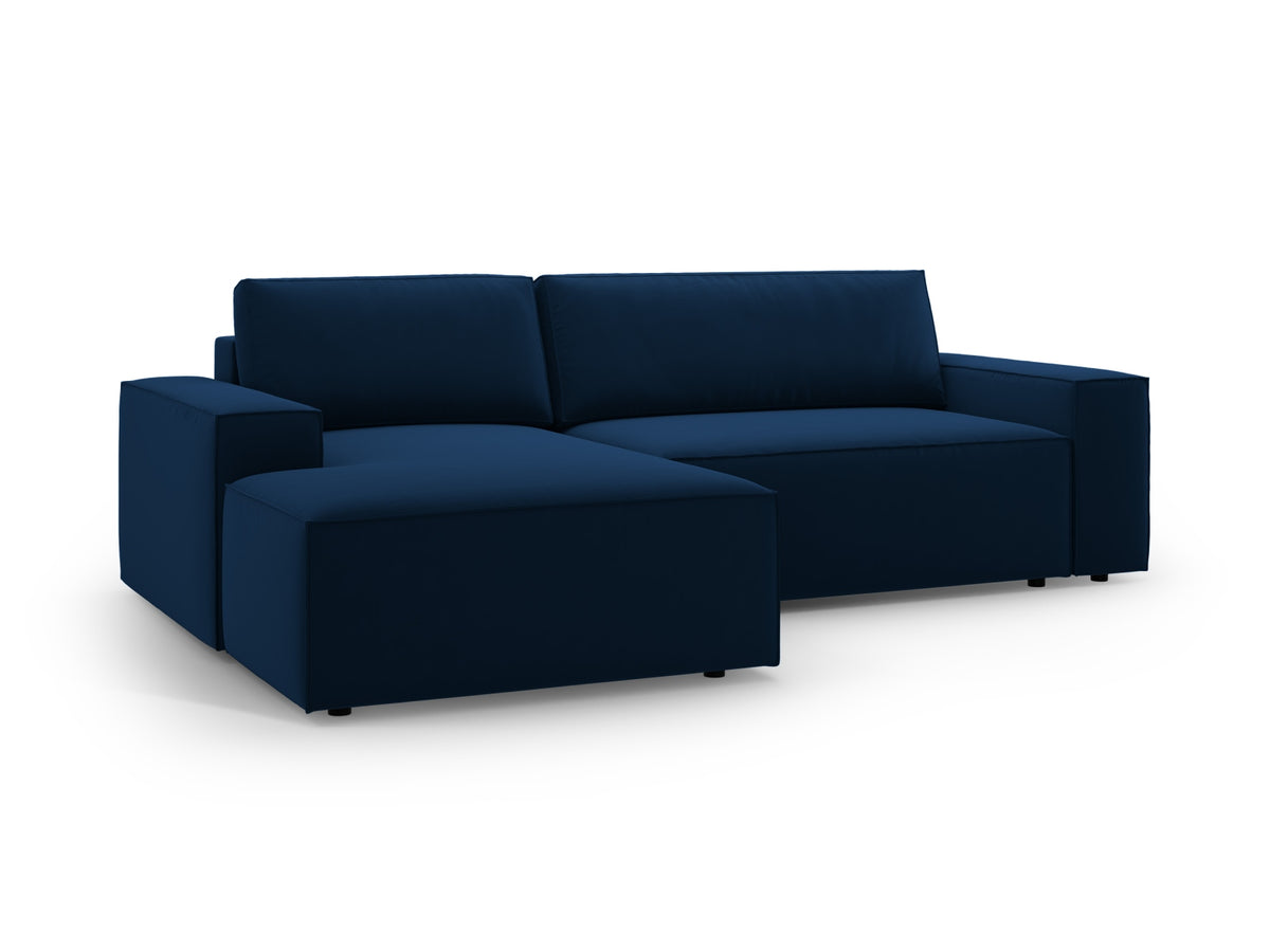 Jodie Velour Ecksofa links mit Schlaffunktion und Stauraumbox 3 Sitzer in Royal Blue-Bluvel präsentiert im Onlineshop von KAQTU Design AG. Bettsofa links ist von Micadoni