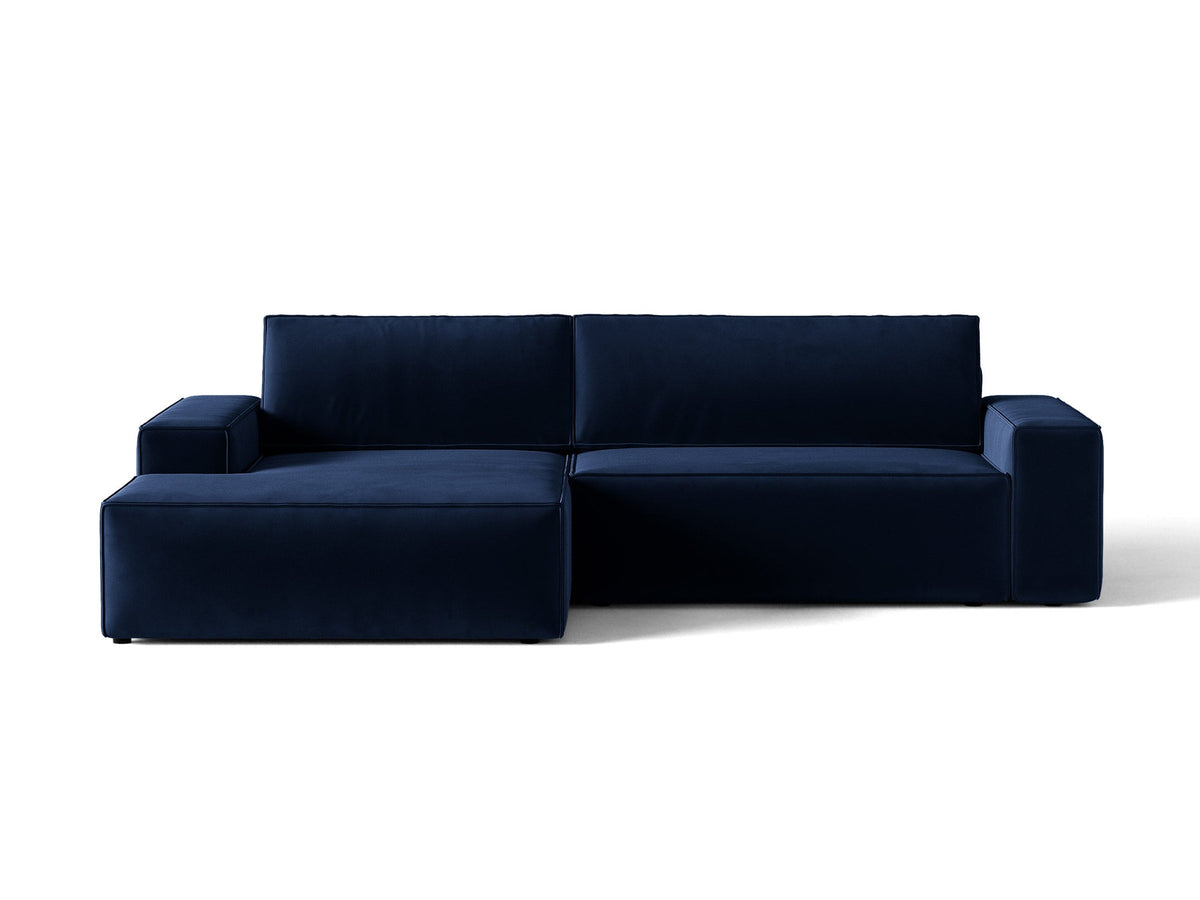 Jodie Velour Ecksofa links mit Schlaffunktion und Stauraumbox 3 Sitzer in Royal Blue-Bluvel präsentiert im Onlineshop von KAQTU Design AG. Bettsofa links ist von Micadoni