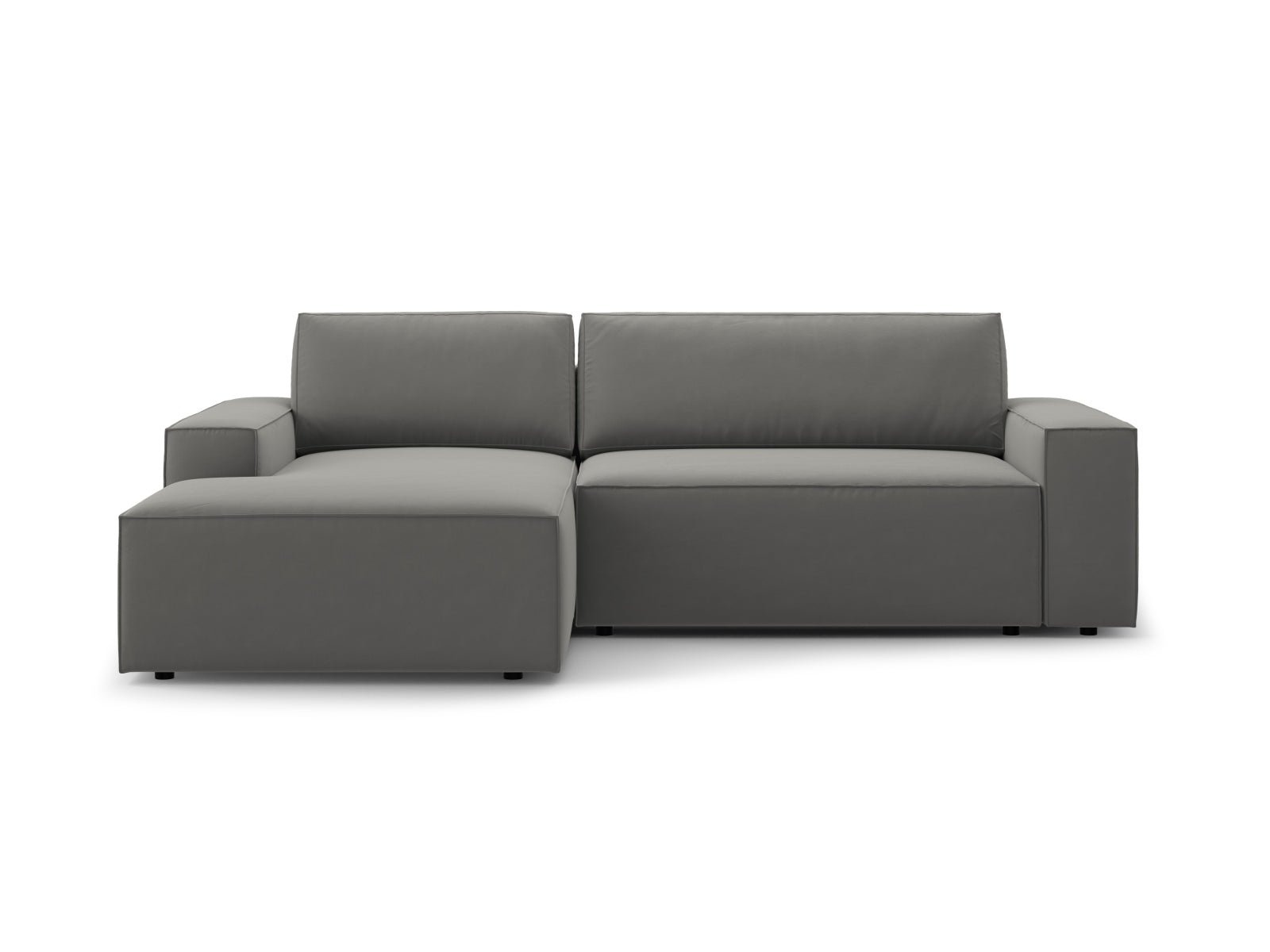 Jodie Velour Ecksofa links mit Schlaffunktion und Stauraumbox 3 Sitzer in Light Grey-Bluvel präsentiert im Onlineshop von KAQTU Design AG. Bettsofa links ist von Micadoni
