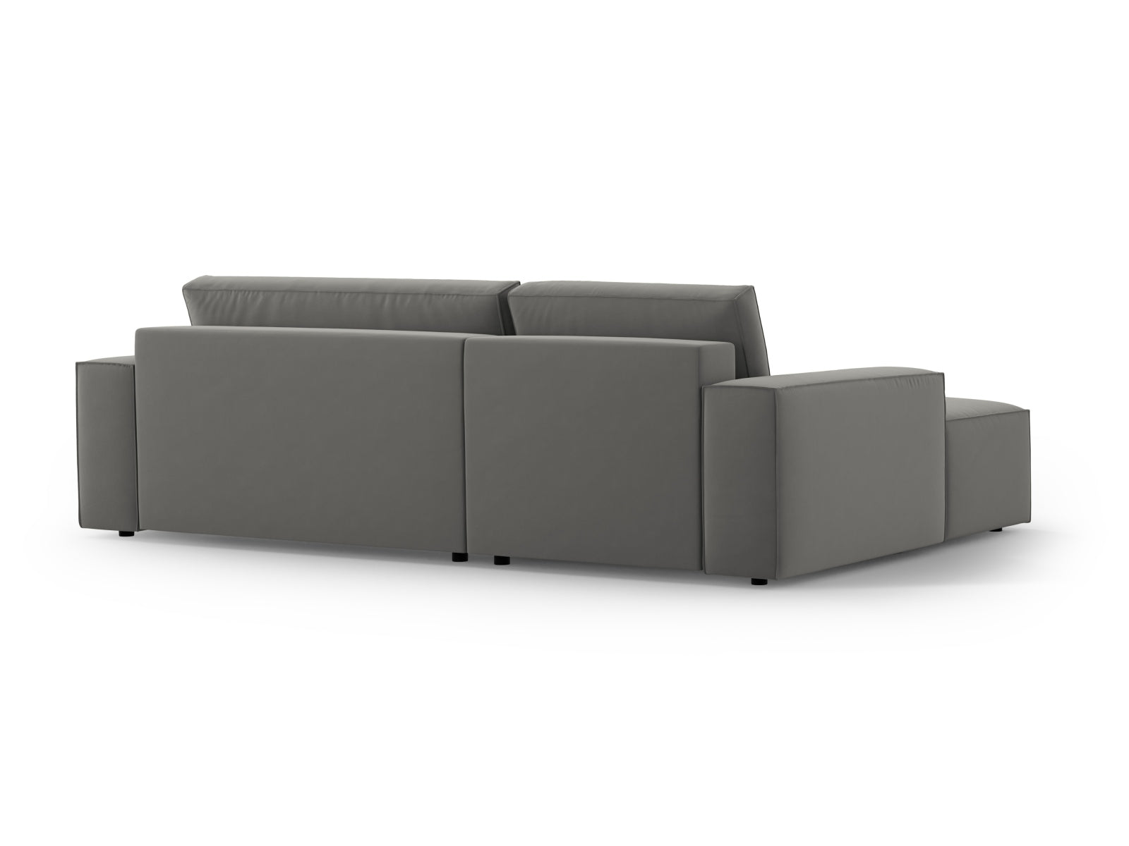 Elegantes Jodie Velour Ecksofa links in hellem Grau, ideal für Wohnräume, bietet Schlaffunktion und Stauraum für mehr Flexibilität.