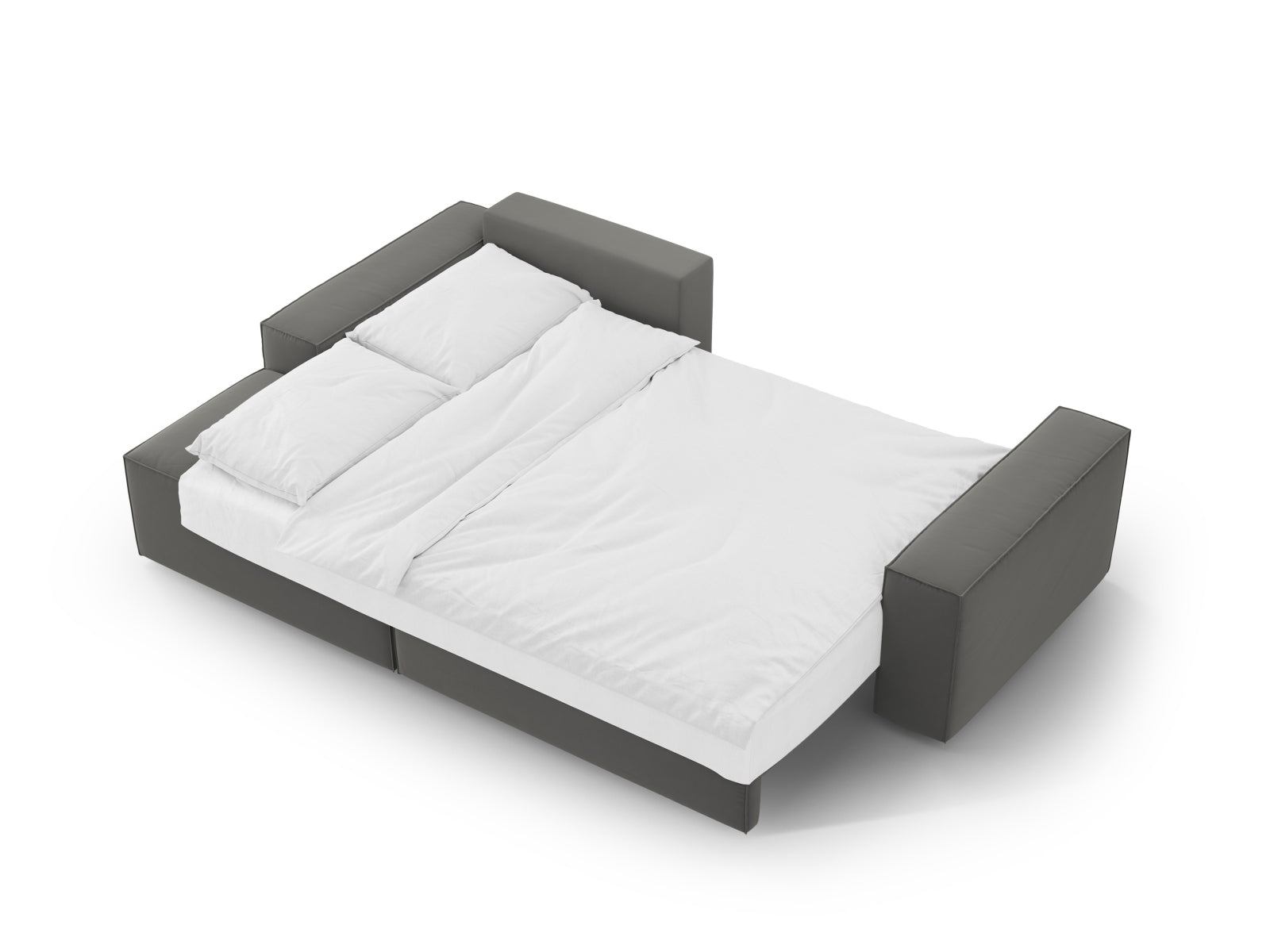 Elegantes Jodie Velour Ecksofa links in dezentem Grau, ideal für stilvolle Wohnräume, bietet Schlafgelegenheit und praktischen Stauraum.